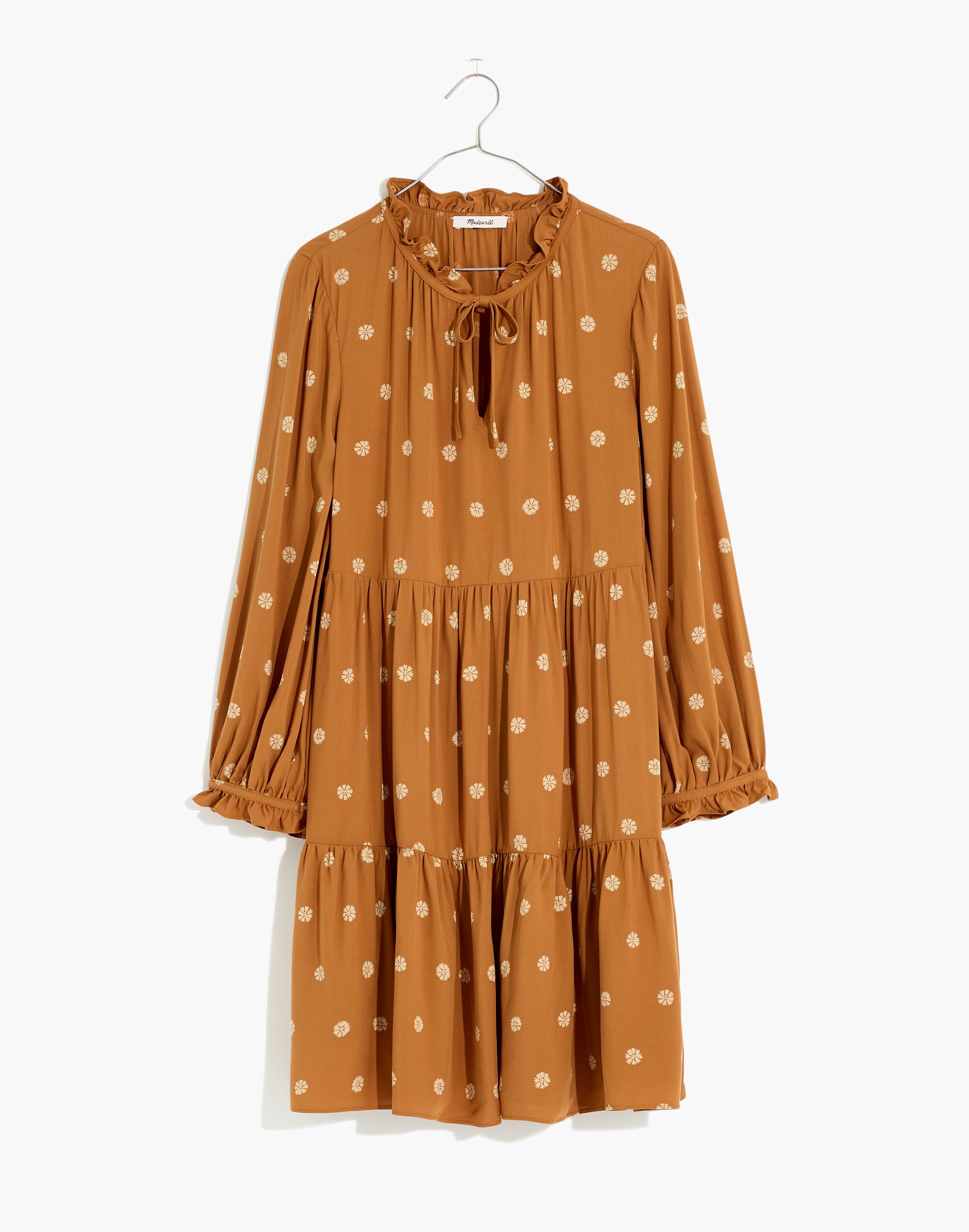 Tie-Neck Tiered Mini Dress in Bloom Dot | Madewell