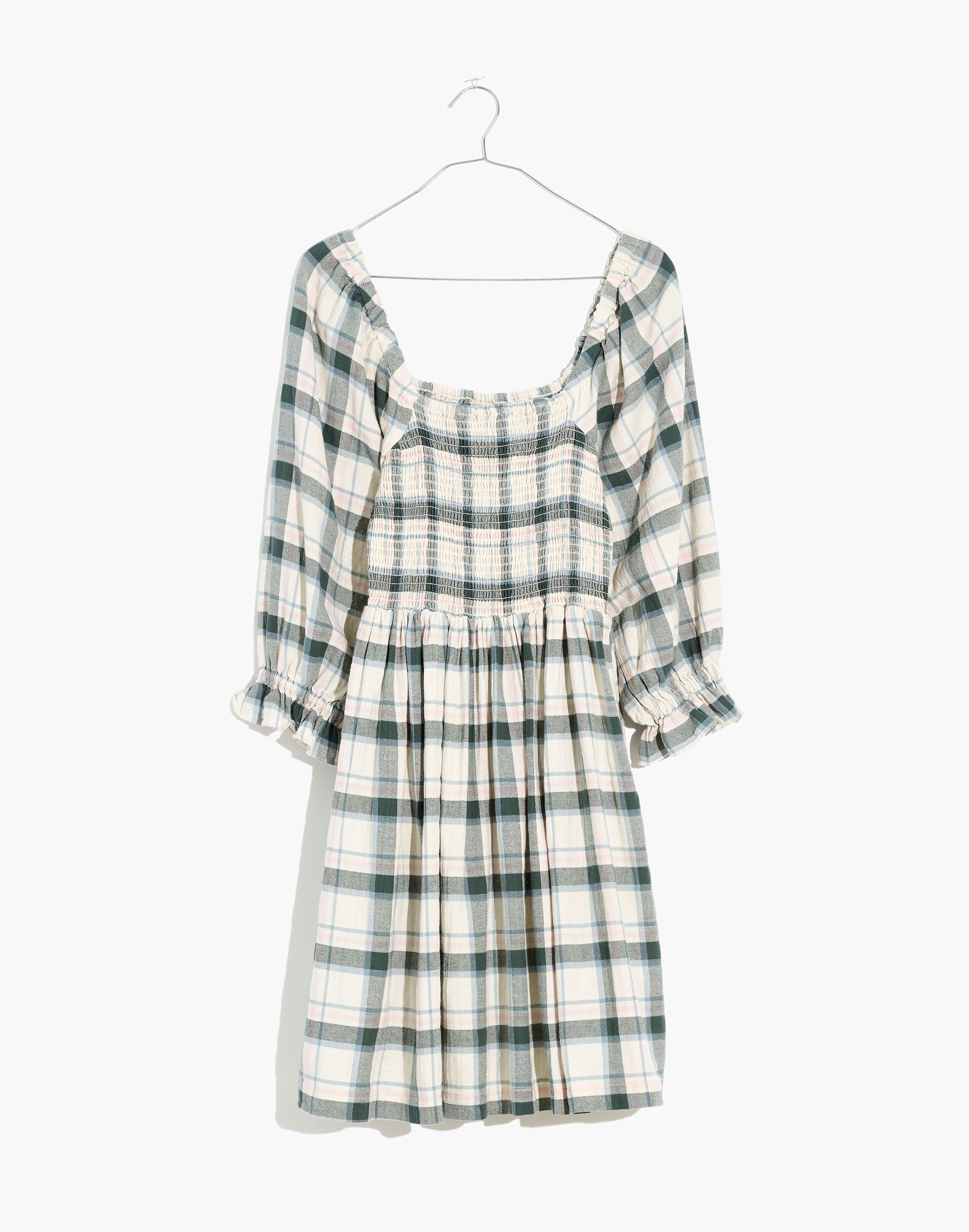 Lucie Elbow-Sleeve Smocked Mini Dress in Lebaum Plaid | Madewell