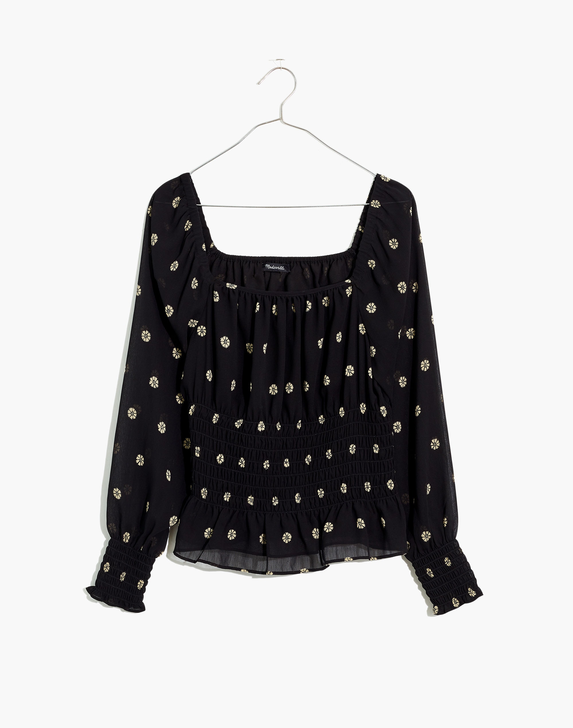 (Re)sourced Georgette Square-Neck Smock-Waist Top Bloom Dot | Madewell