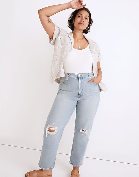 The Perfect Vintage Straight Jean in Danby Wash: Knee-Rip Edition