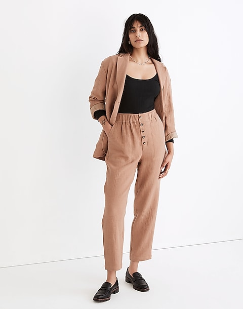 Faded Terracotta Cotton Linen Pull On Pant - Women's High Waisted Pants