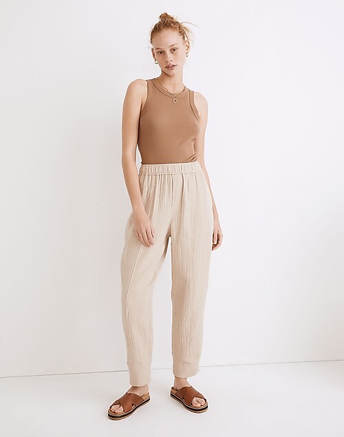 Side Stripe Vintage Check Stretch Cotton Trousers in Archive beige - Women