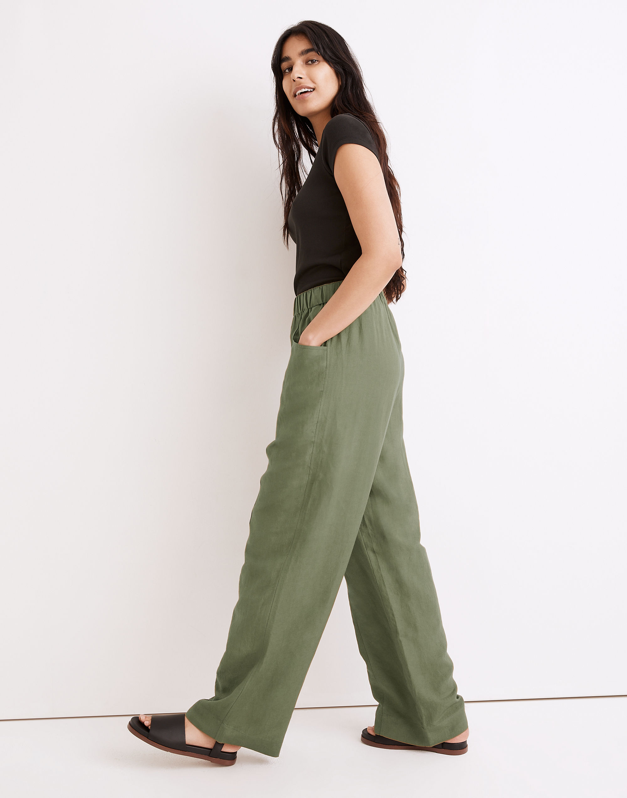 Linen-Blend Pull-On High-Rise Wide-Leg Pants | Madewell