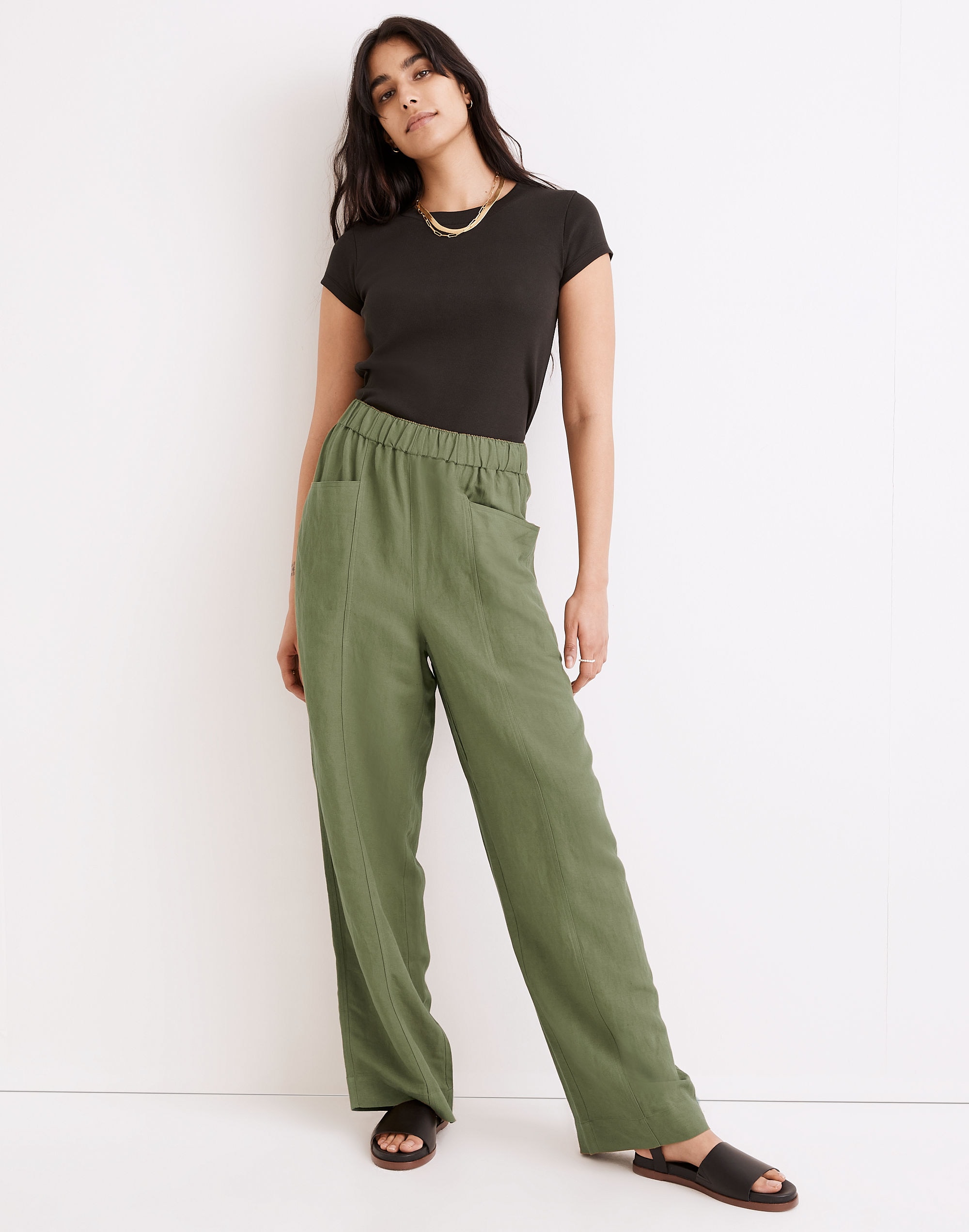 High-Waisted Linen-Blend Wide-Leg Pants for Women – Search By Inseam