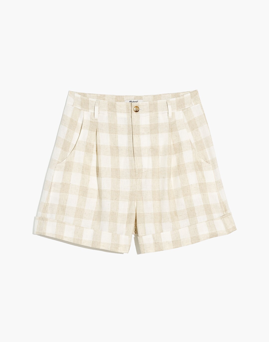 Linen-Blend Pleated Cuff Shorts: Undyed Plaid Edition