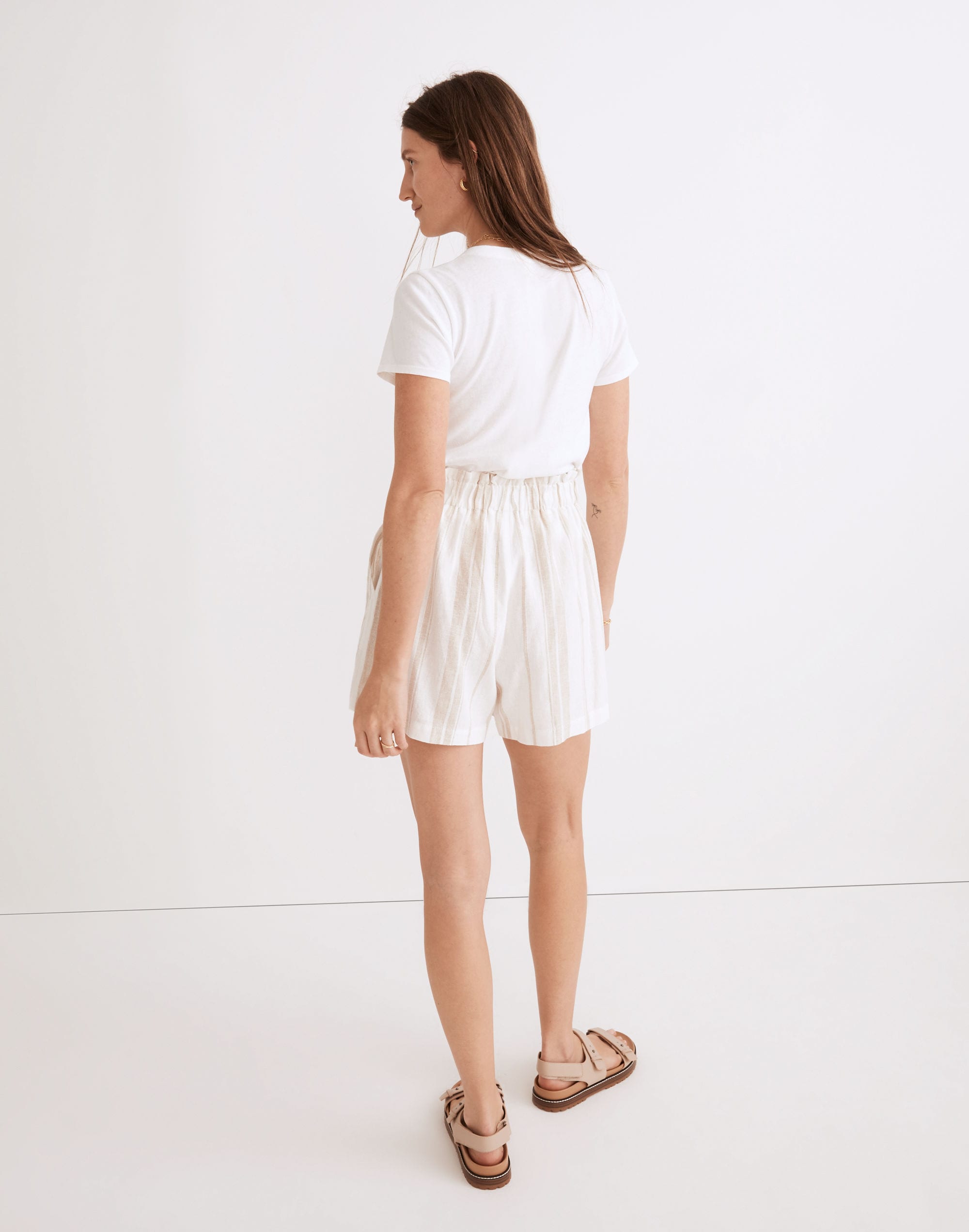 Linen-Blend Pull-On Paperbag Shorts: Undyed Stripe Edition | Madewell