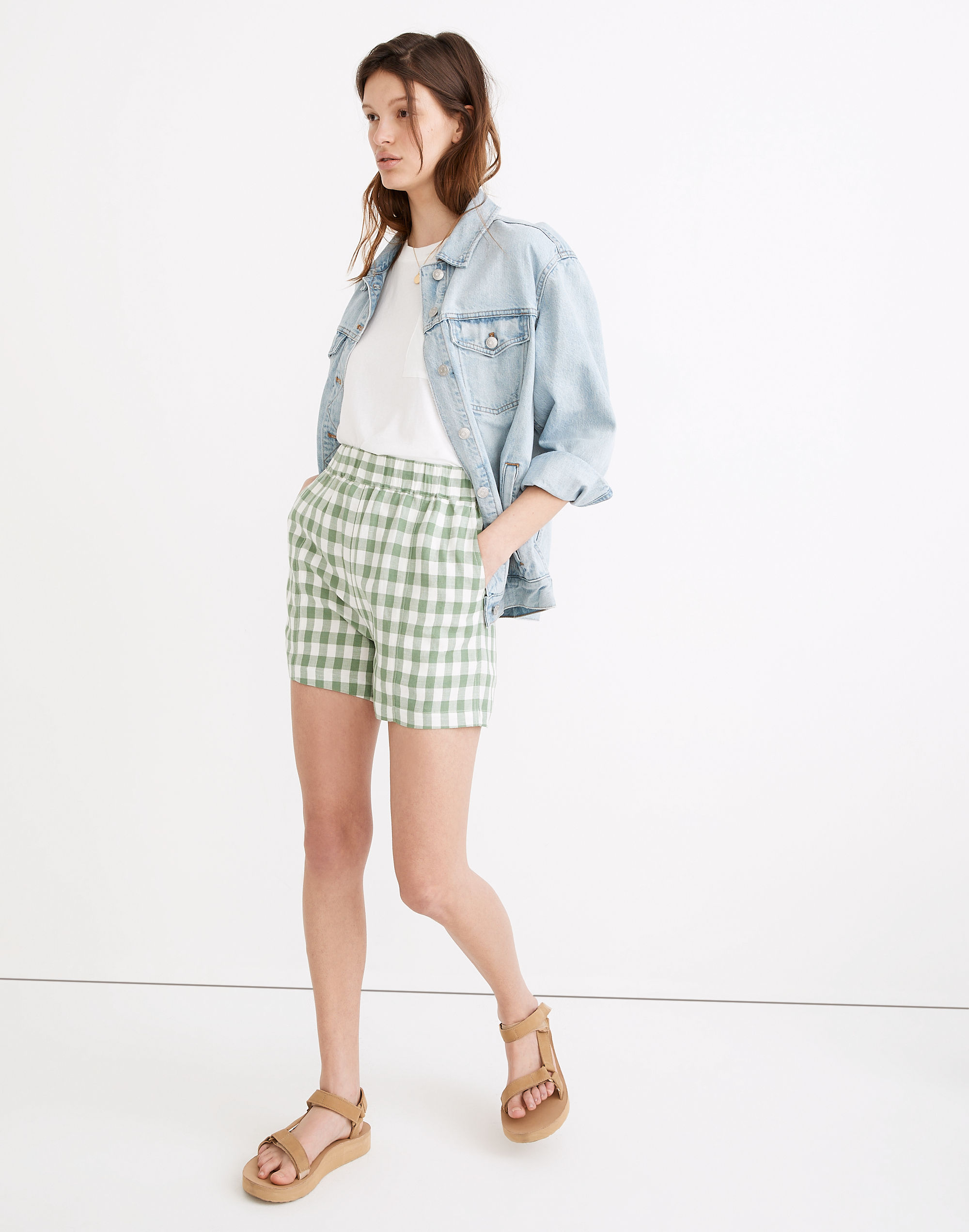 Linen-Blend Easy Pull-On Shorts Gingham Check | Madewell