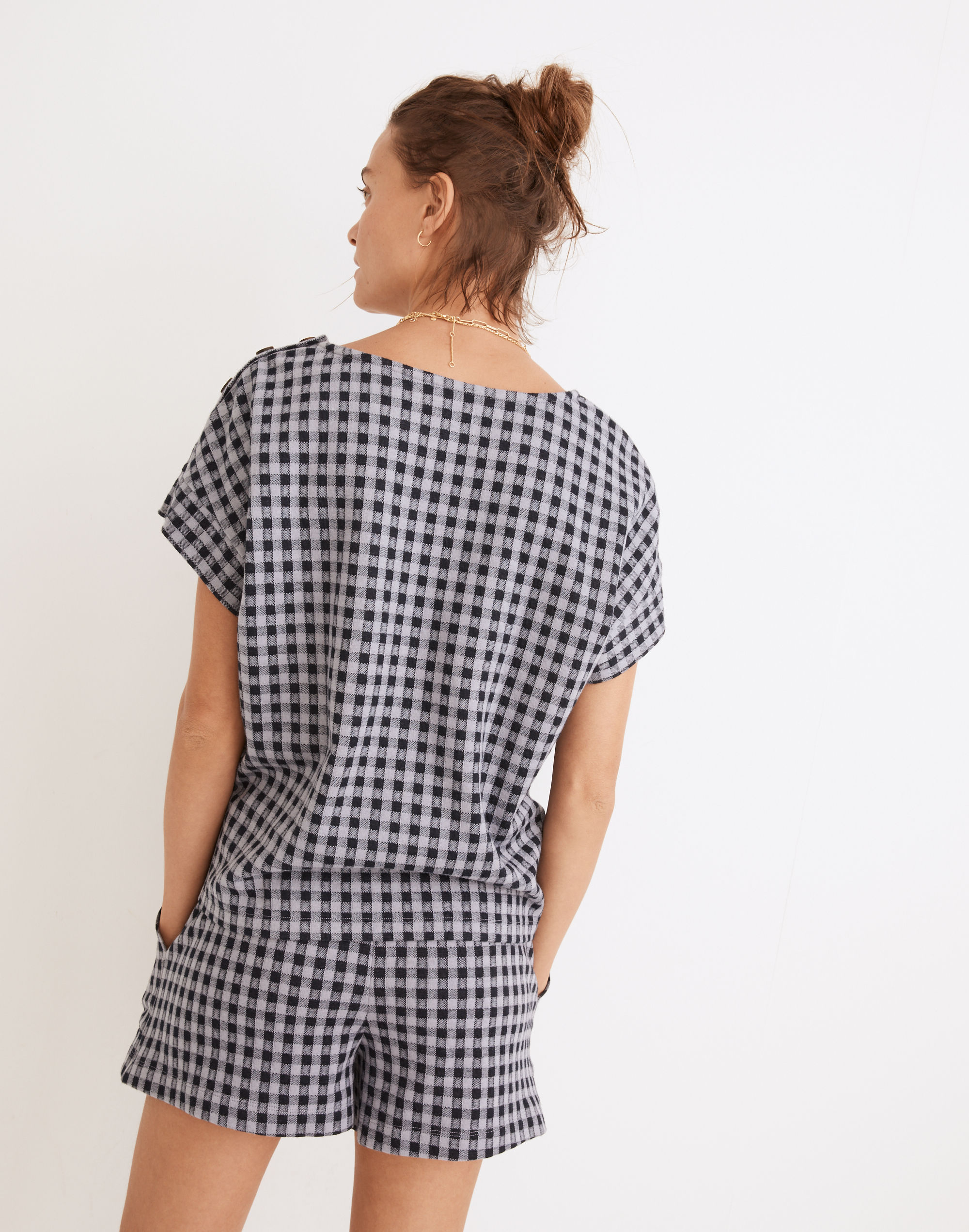 Gingham Knit Seersucker Button-Shoulder Top | Madewell