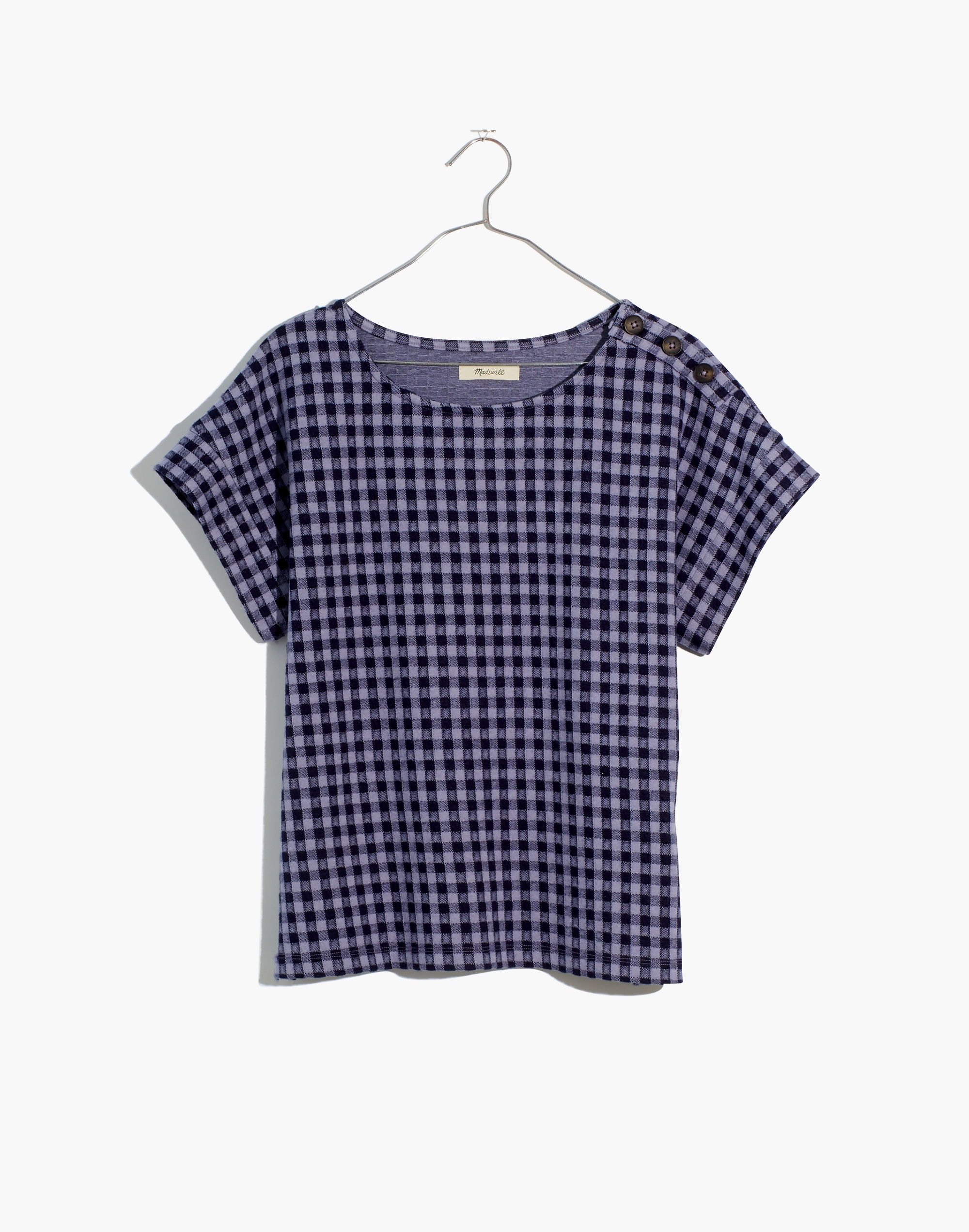 Gingham Knit Seersucker Button-Shoulder Top | Madewell