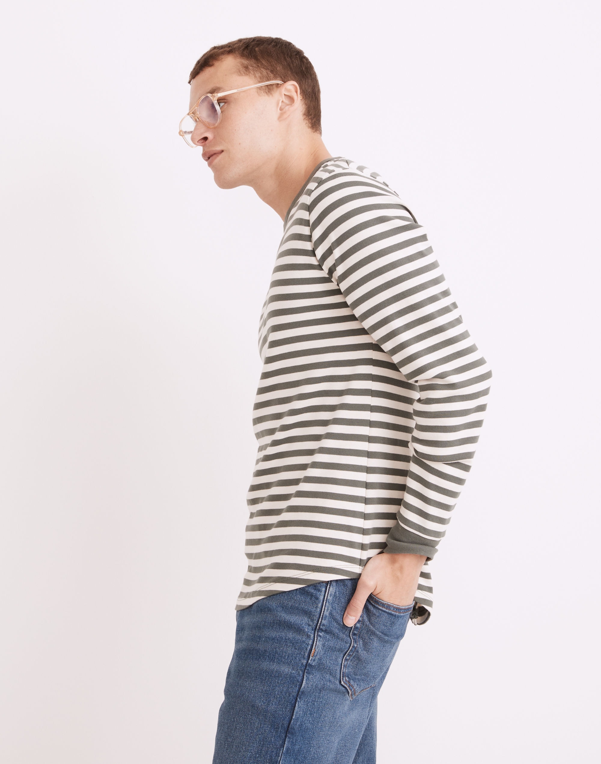 Ribbed Long-Sleeve Relaxed Tee Stripe | Madewell