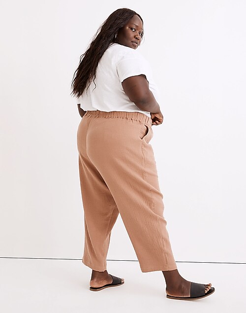 Plus Cotton-Linen Pull-On High-Rise Tapered Pants: Button-Front Edition