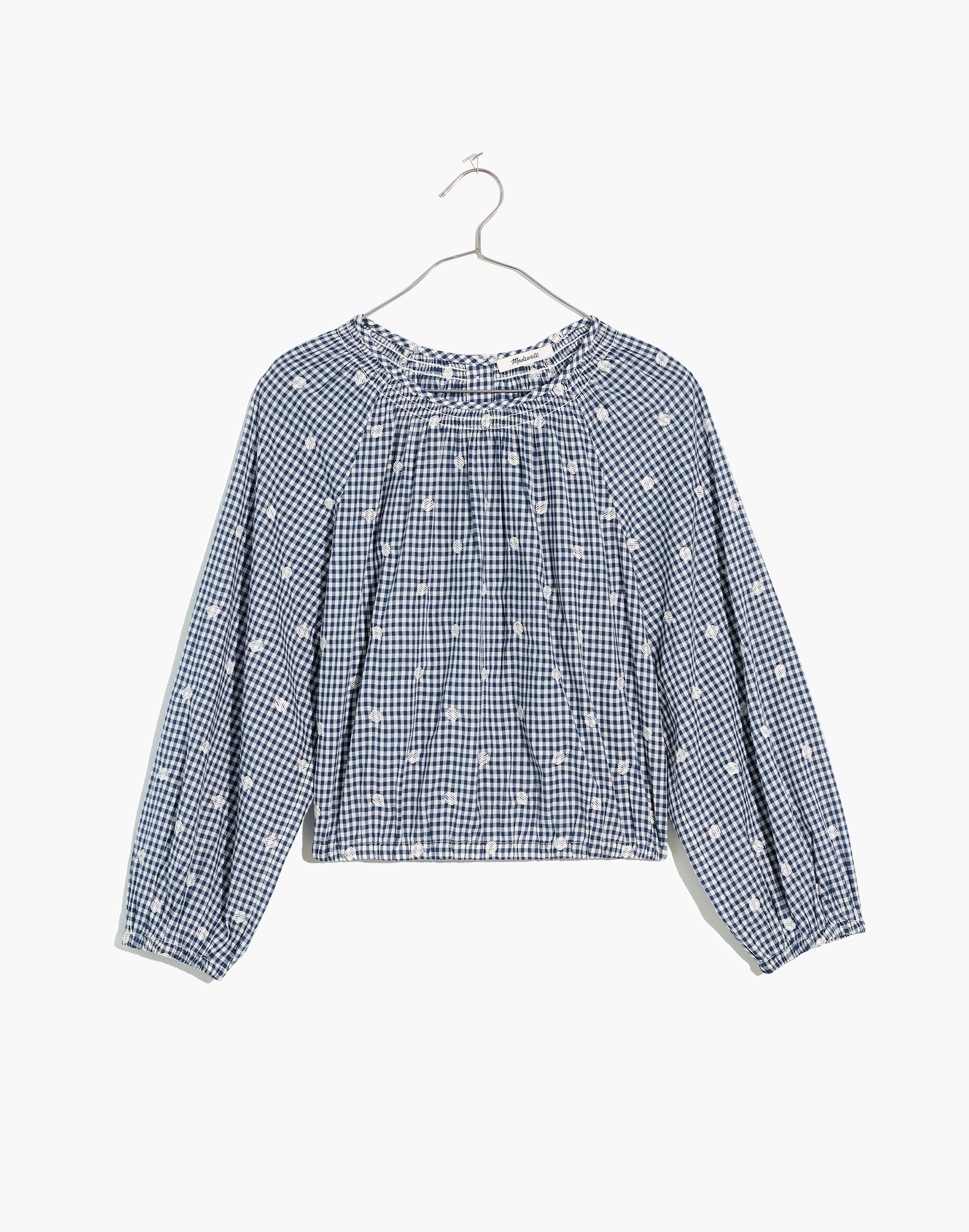 Embroidered Button-Back Shirt in Gingham Check