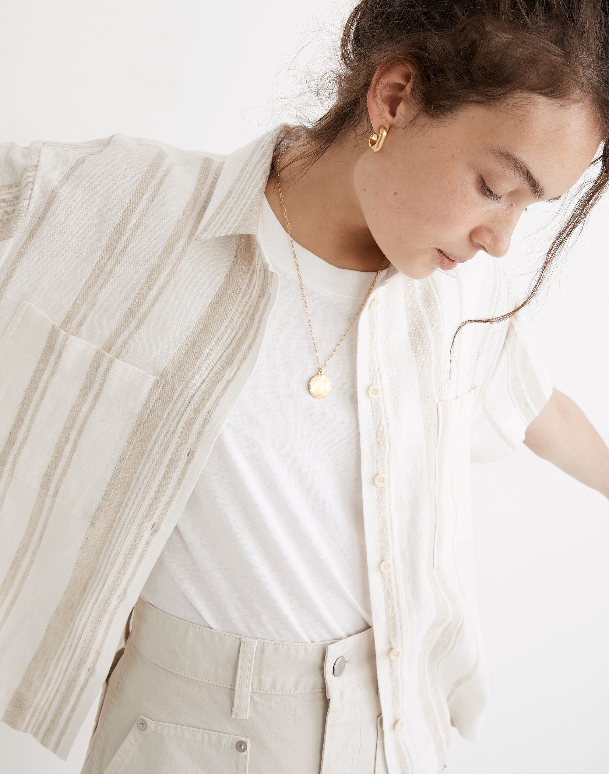 Linen-Blend Short-Sleeve Safari Shirt: Undyed Edition | Madewell