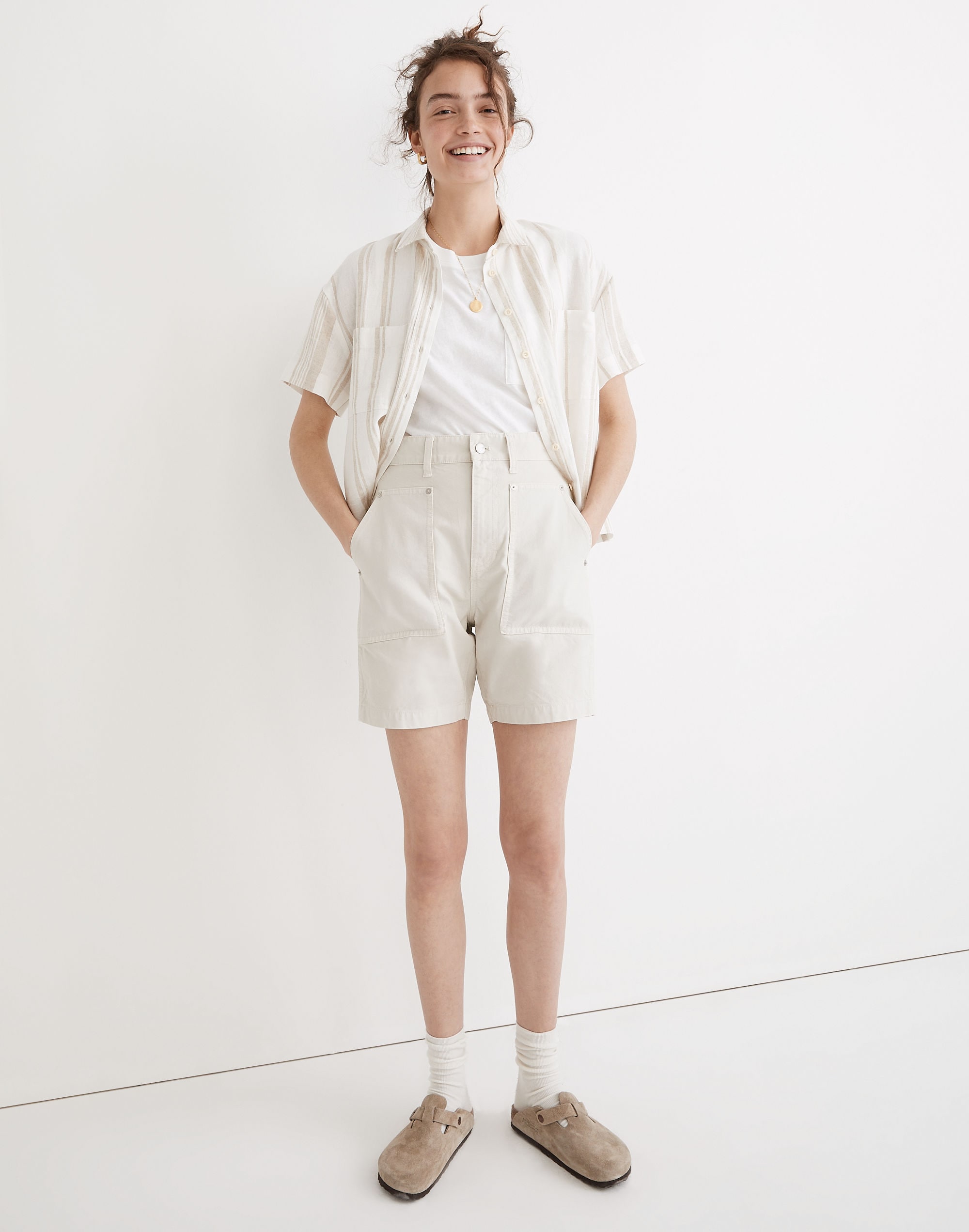 Linen-Blend Short-Sleeve Safari Shirt: Undyed Edition | Madewell