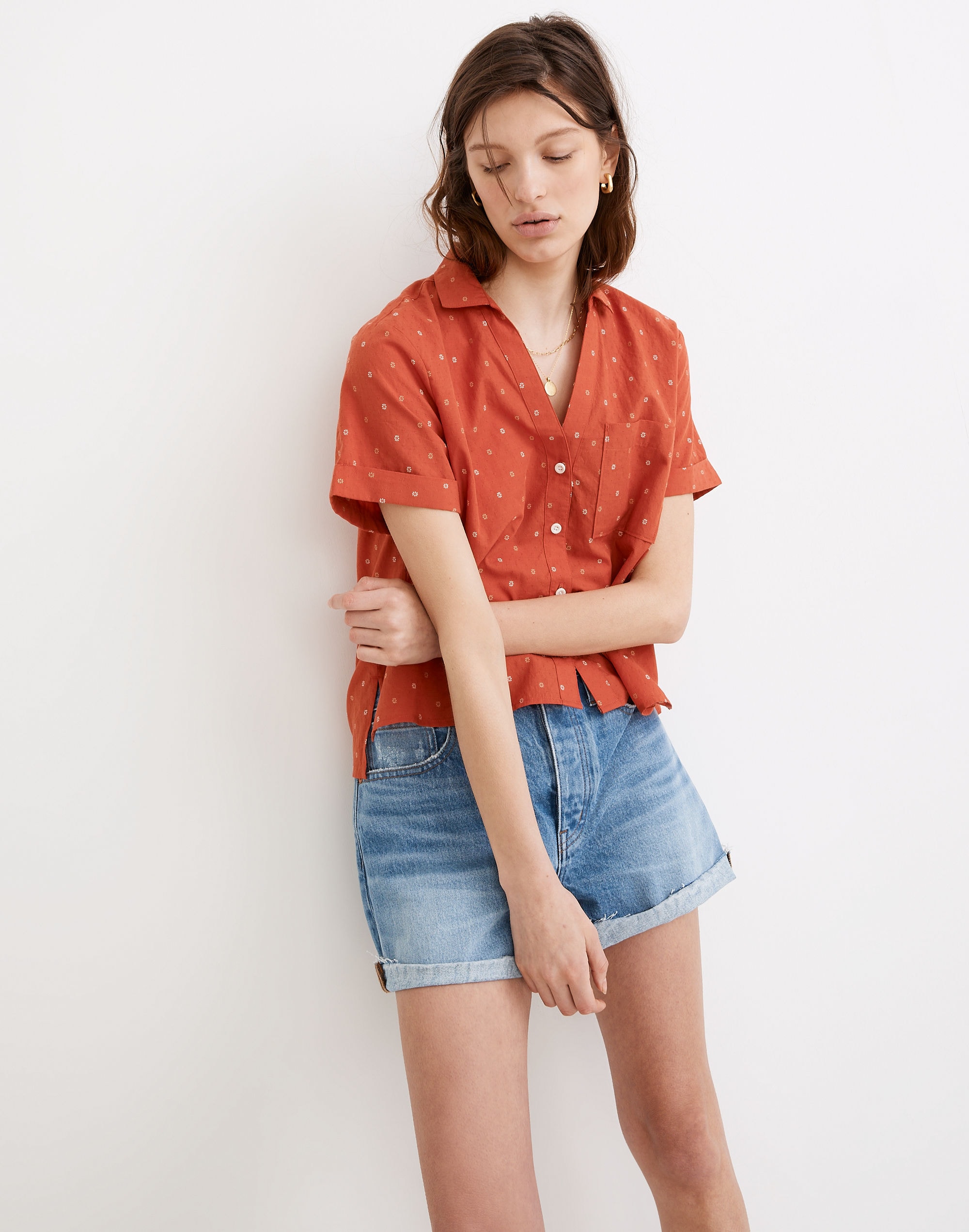 V-Neck Pocket Shirt in Floral Jacquard | Madewell