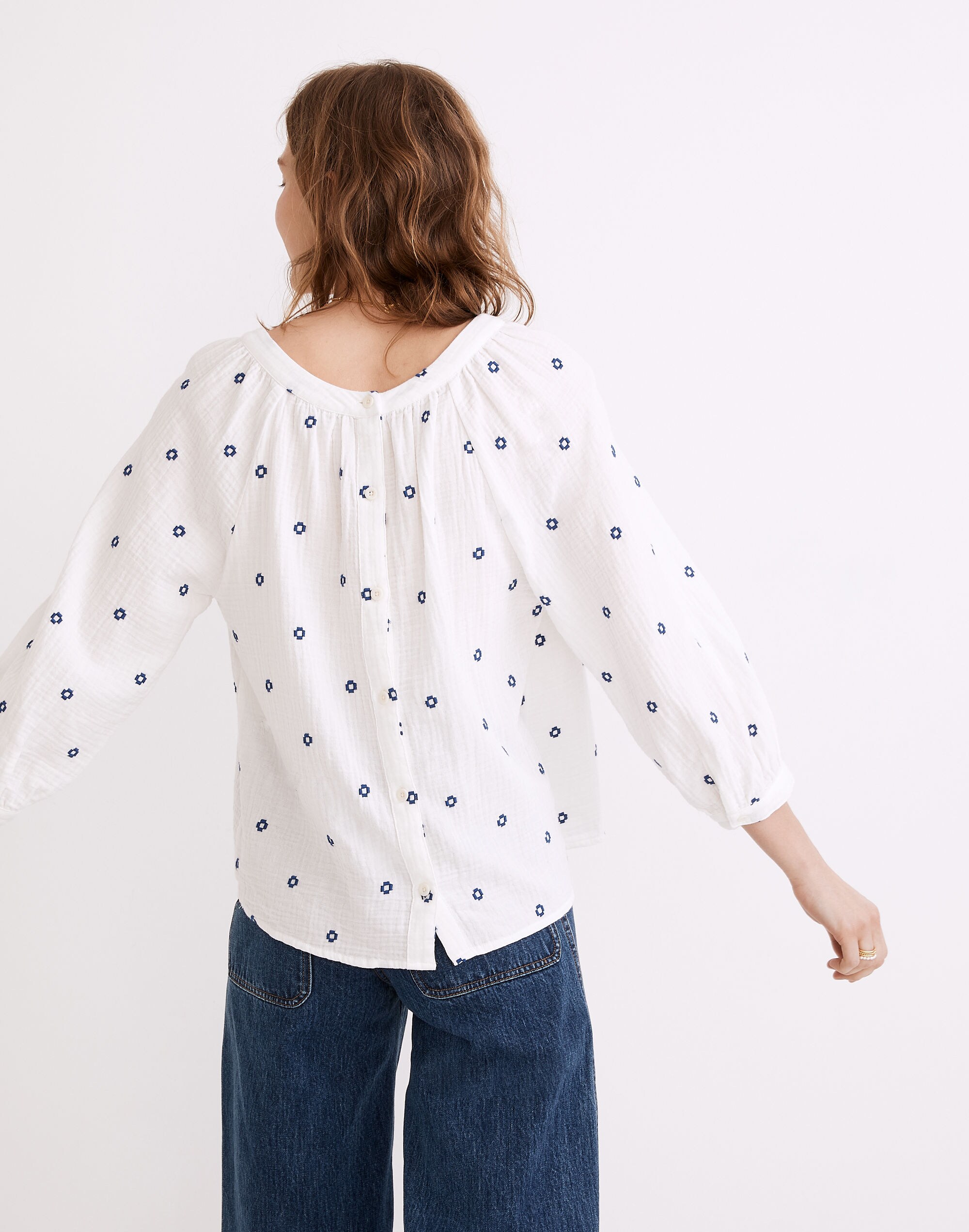 Embroidered Lightspun Wide-Neck Cuffed-Sleeve Top | Madewell