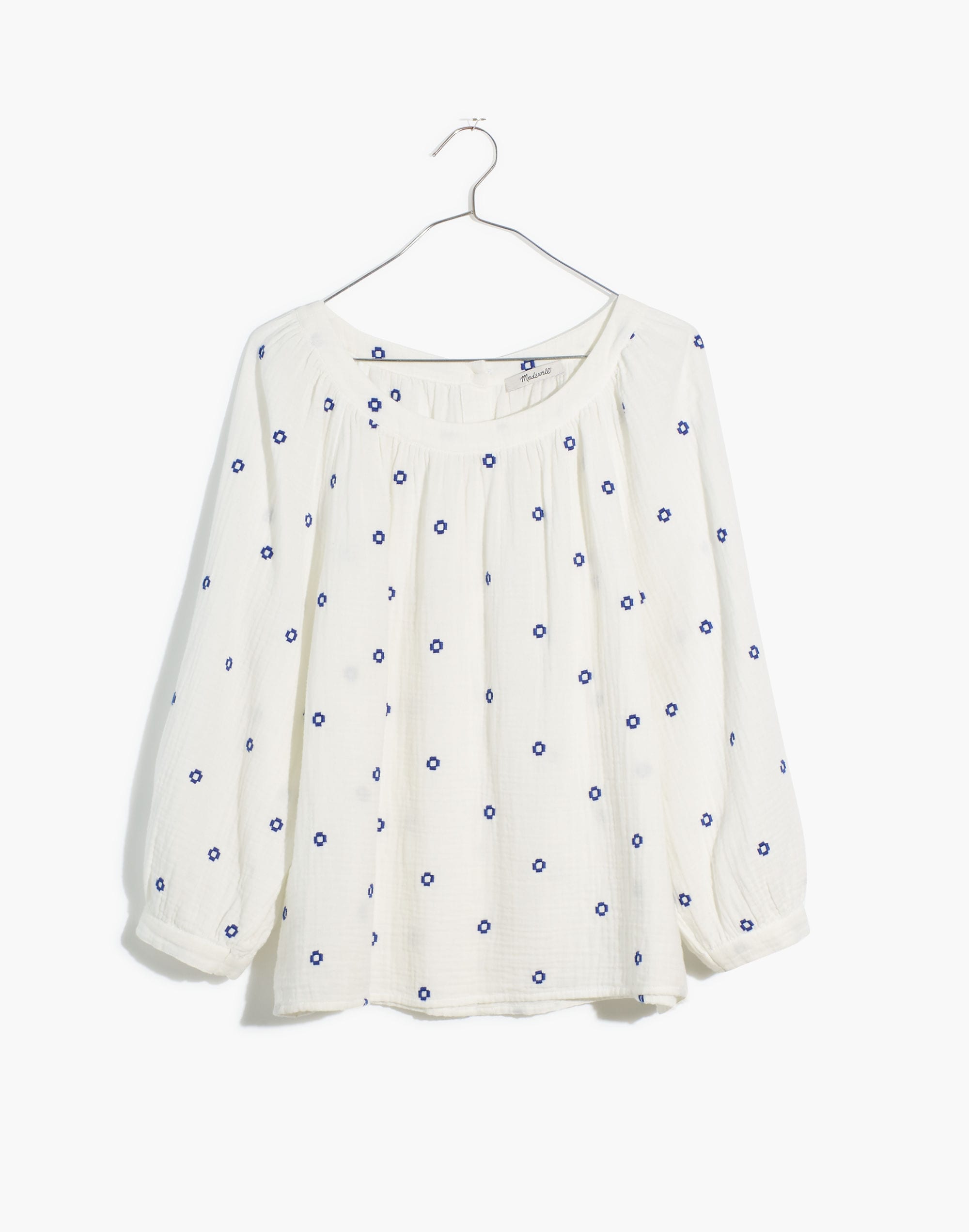 Embroidered Lightspun Wide-Neck Cuffed-Sleeve Top | Madewell