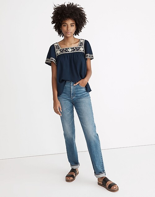 Embroidered Square-Neck Top
