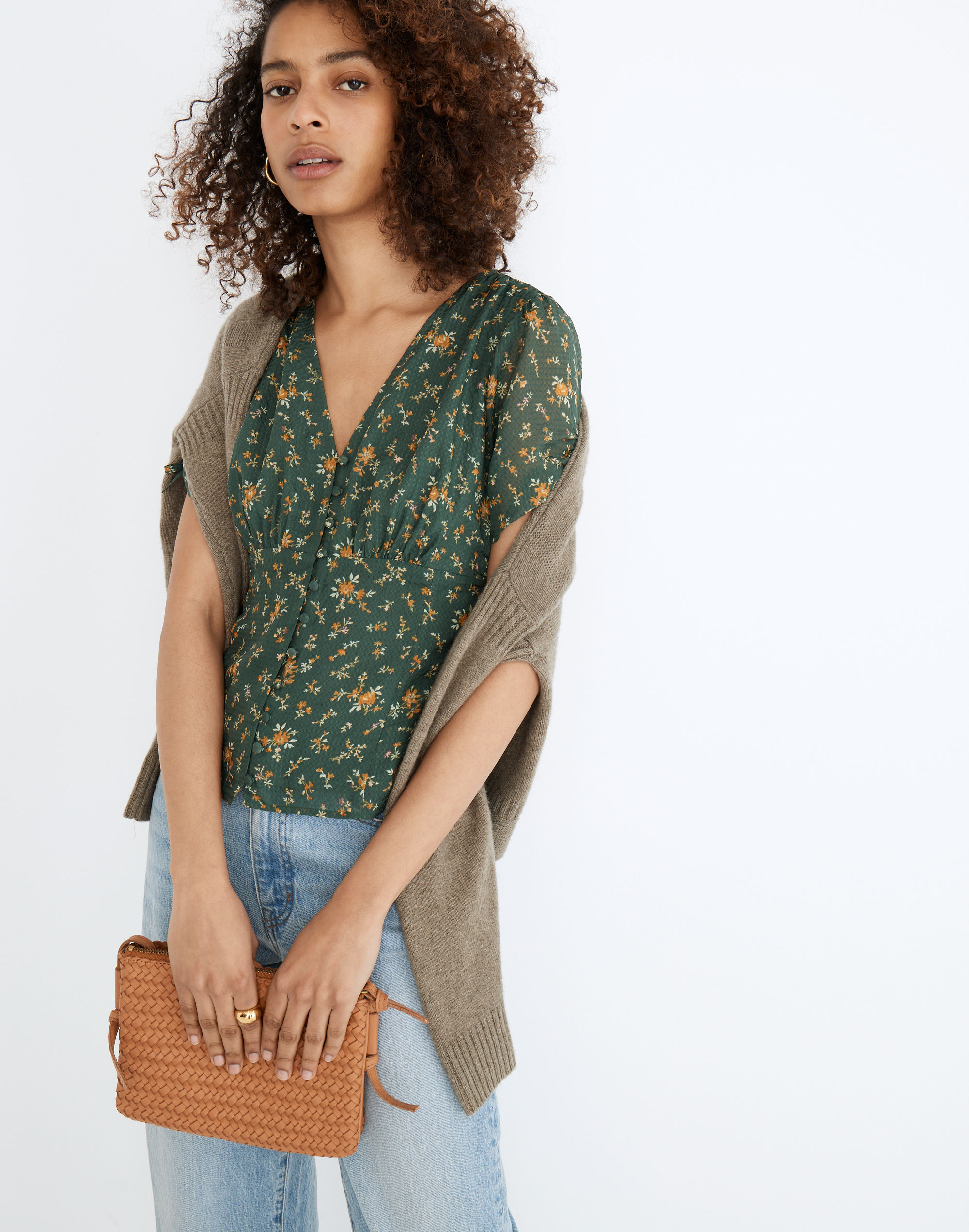 Silk Evie Tie-Sleeve Top Fresh Sprigs | Madewell