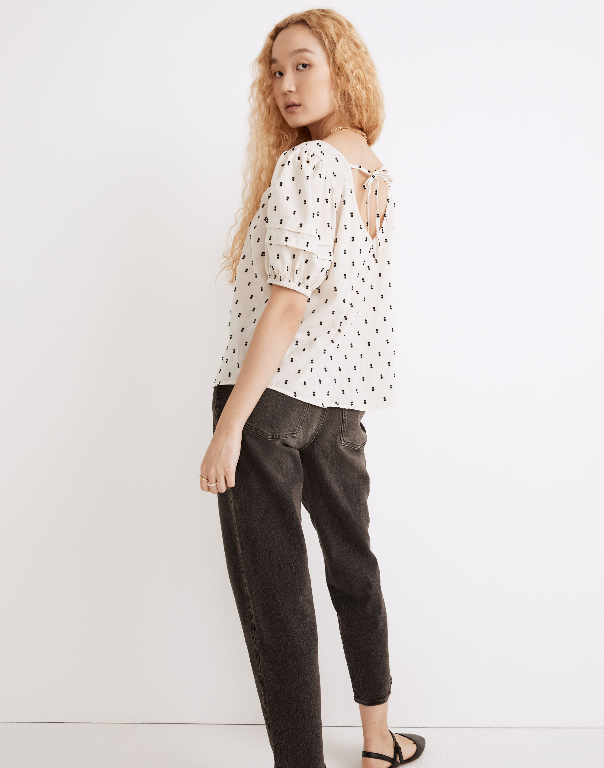 Tie-Back Puff-Sleeve Top Clip Dot | Madewell