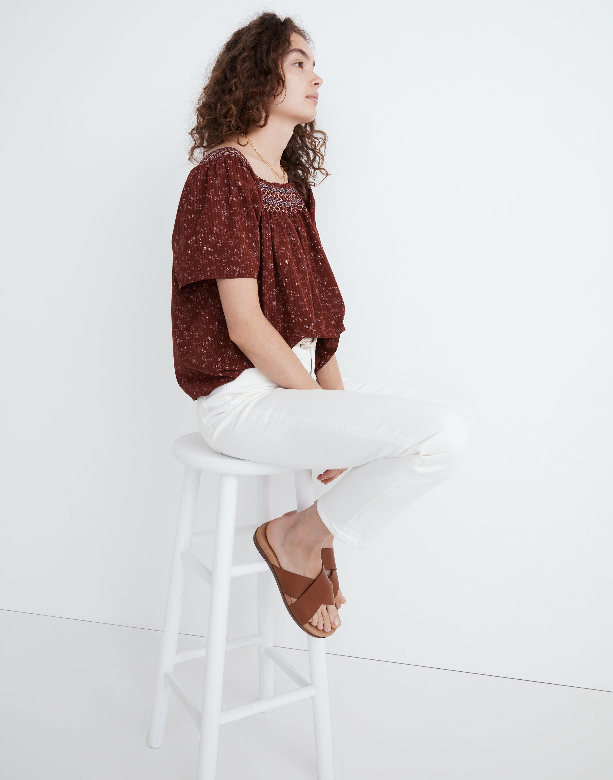 Square-Neck Smocked Top in Dotted Vines | Madewell