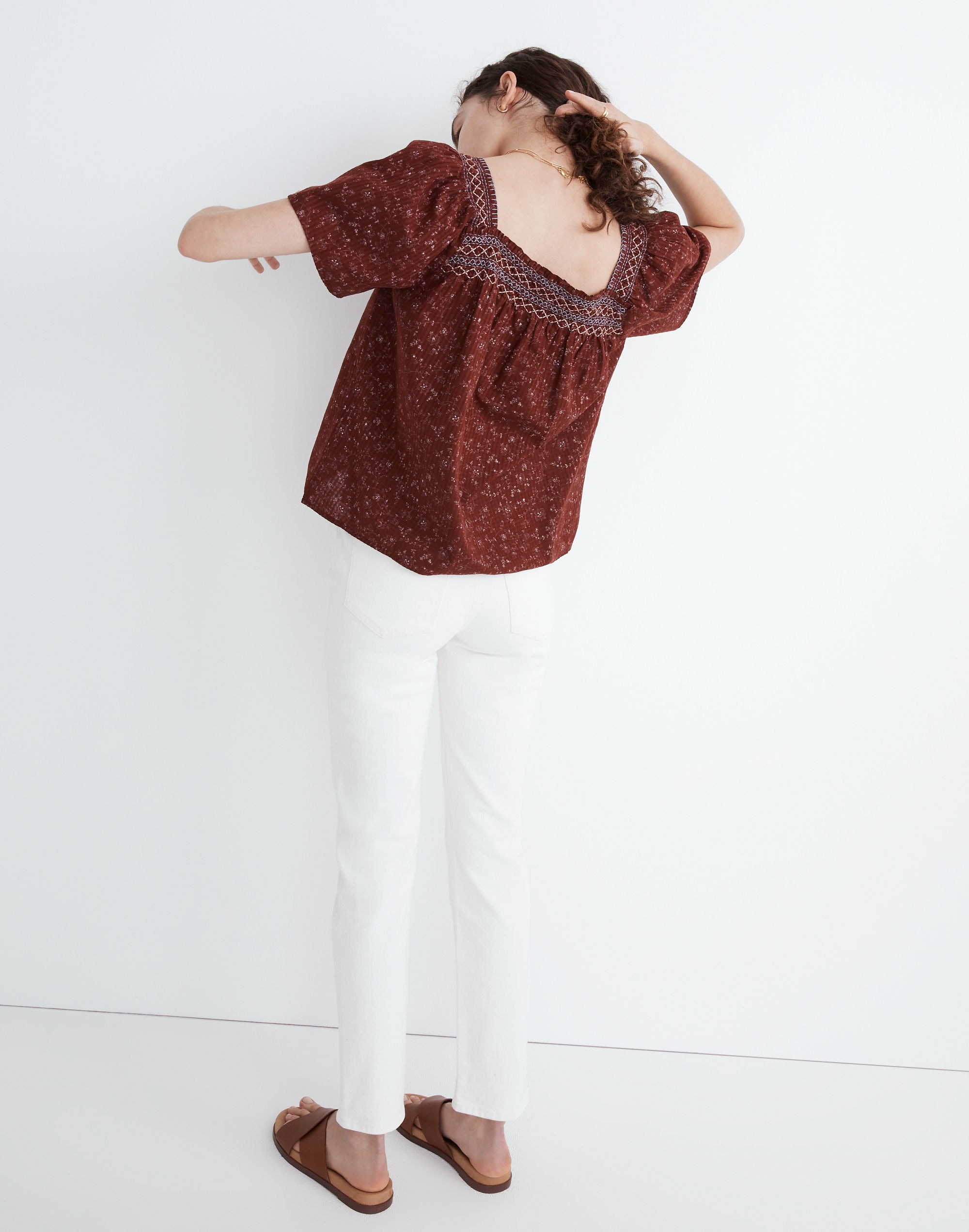 Square-Neck Smocked Top in Dotted Vines | Madewell