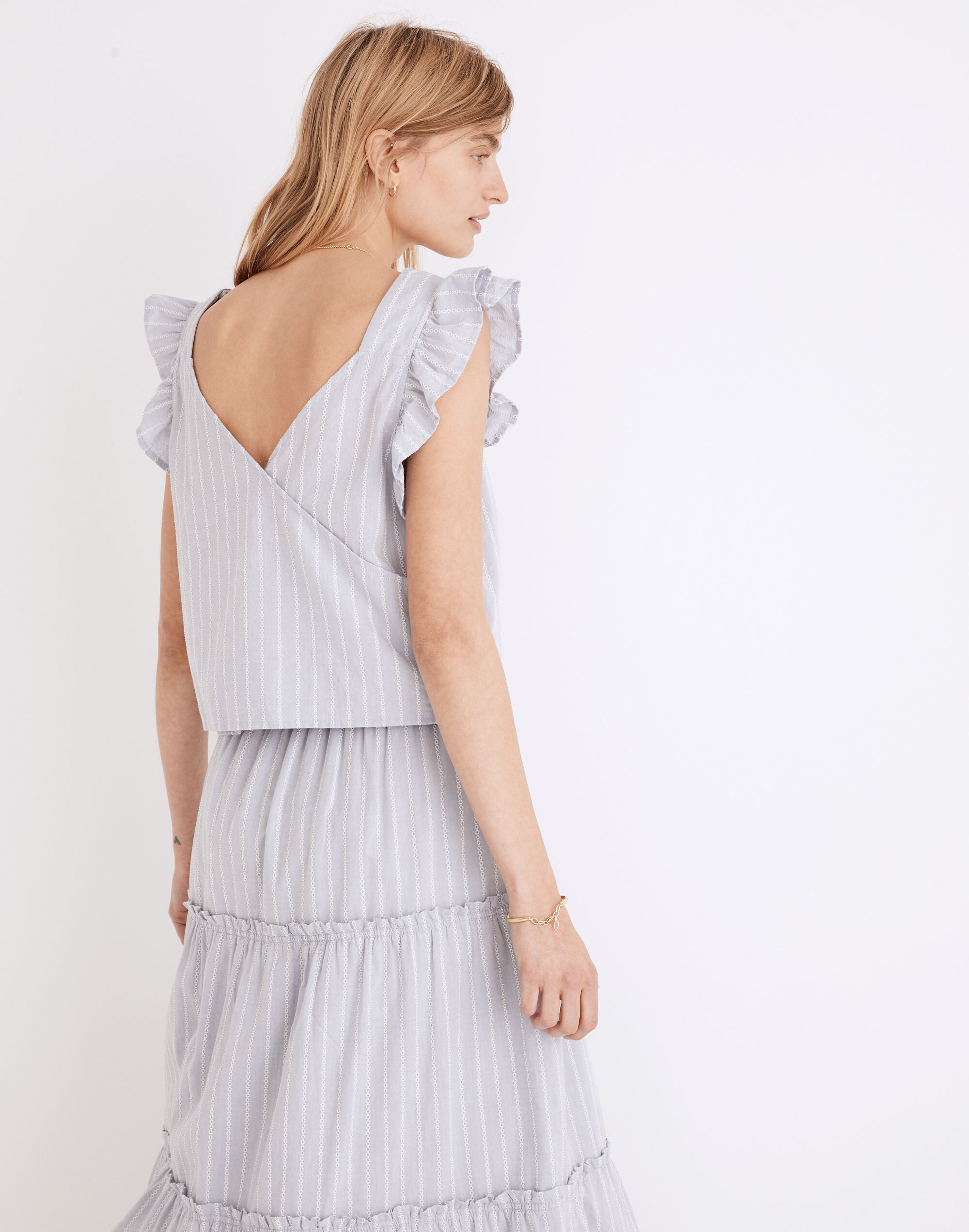 Striped Flutter-Sleeve Cross-Back Top | Madewell