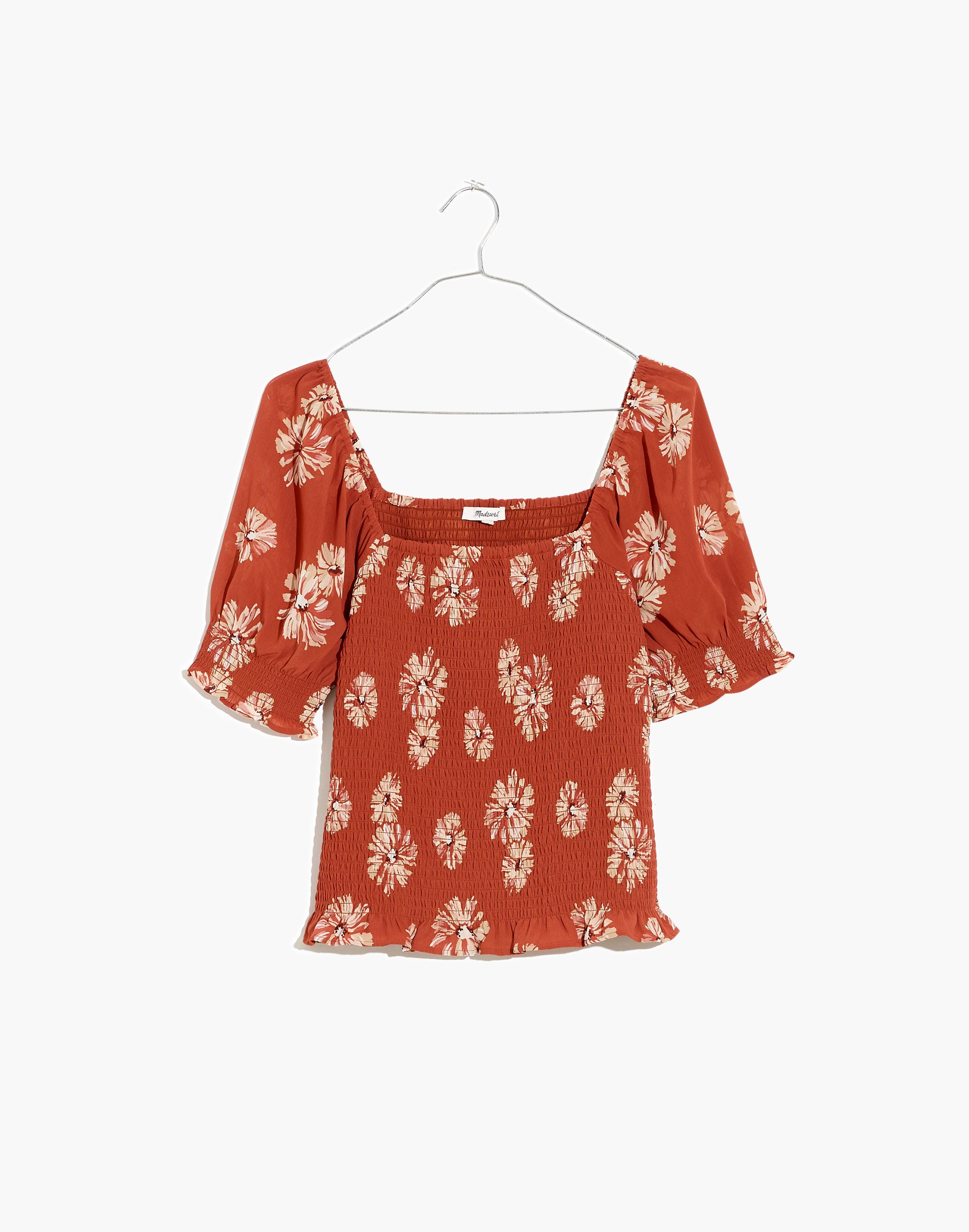 (Re)sourced Georgette Lucie Puff-Sleeve Smocked Bodice Top Moody Blooms | Madewell