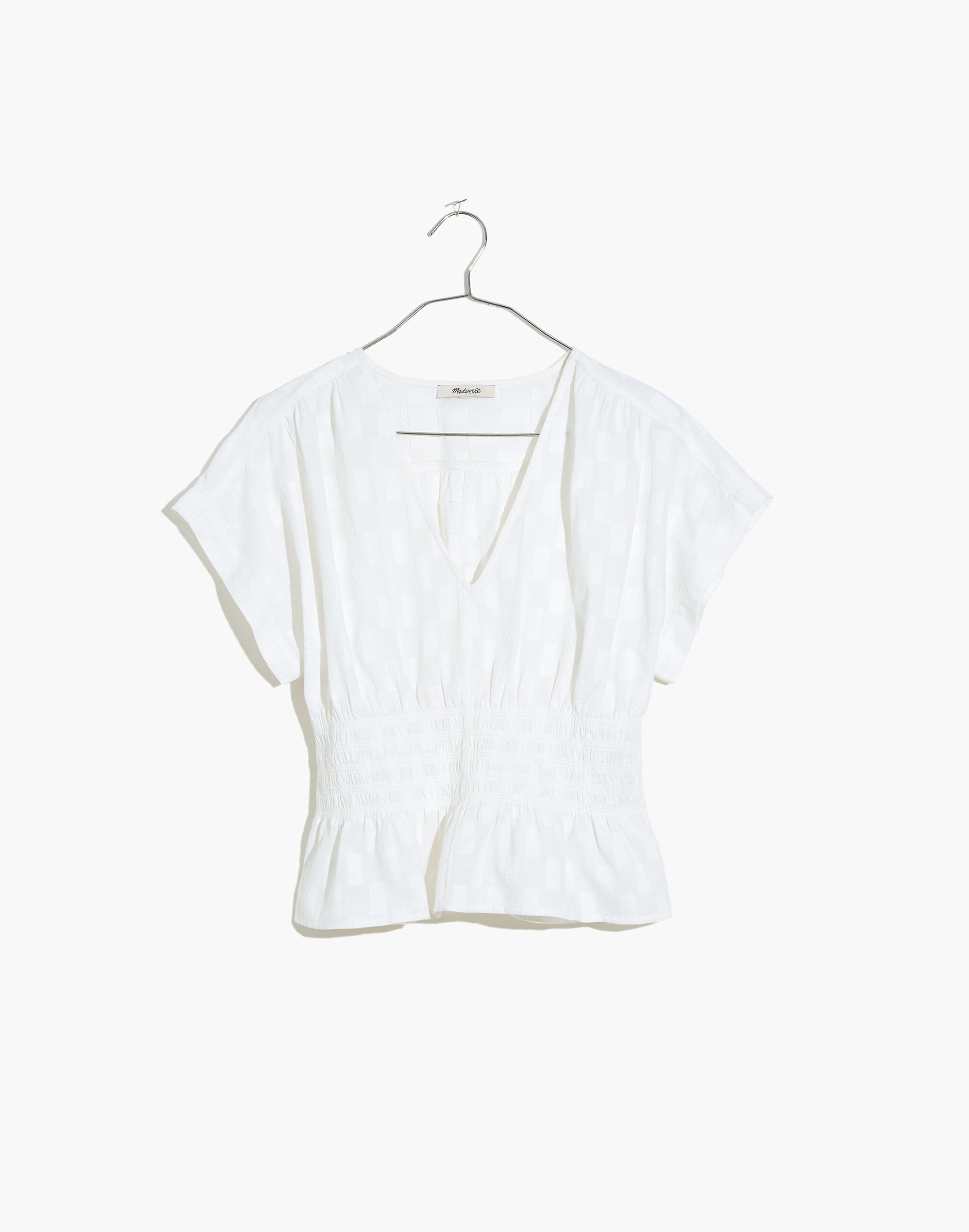 V-Neck Smocked-Waist Top Square Jacquard | Madewell