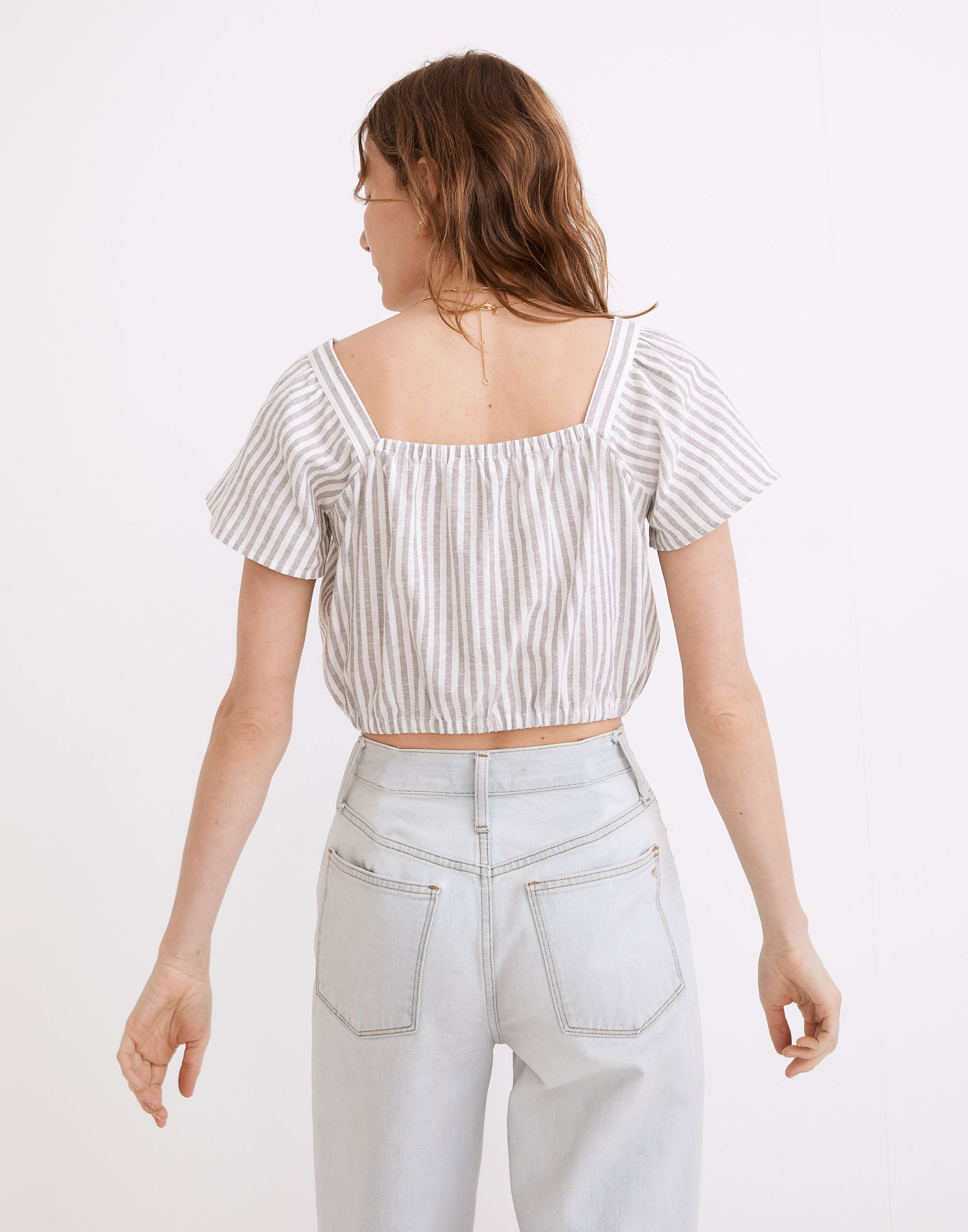 Flutter-Sleeve Button-Front Crop Top Stripe | Madewell