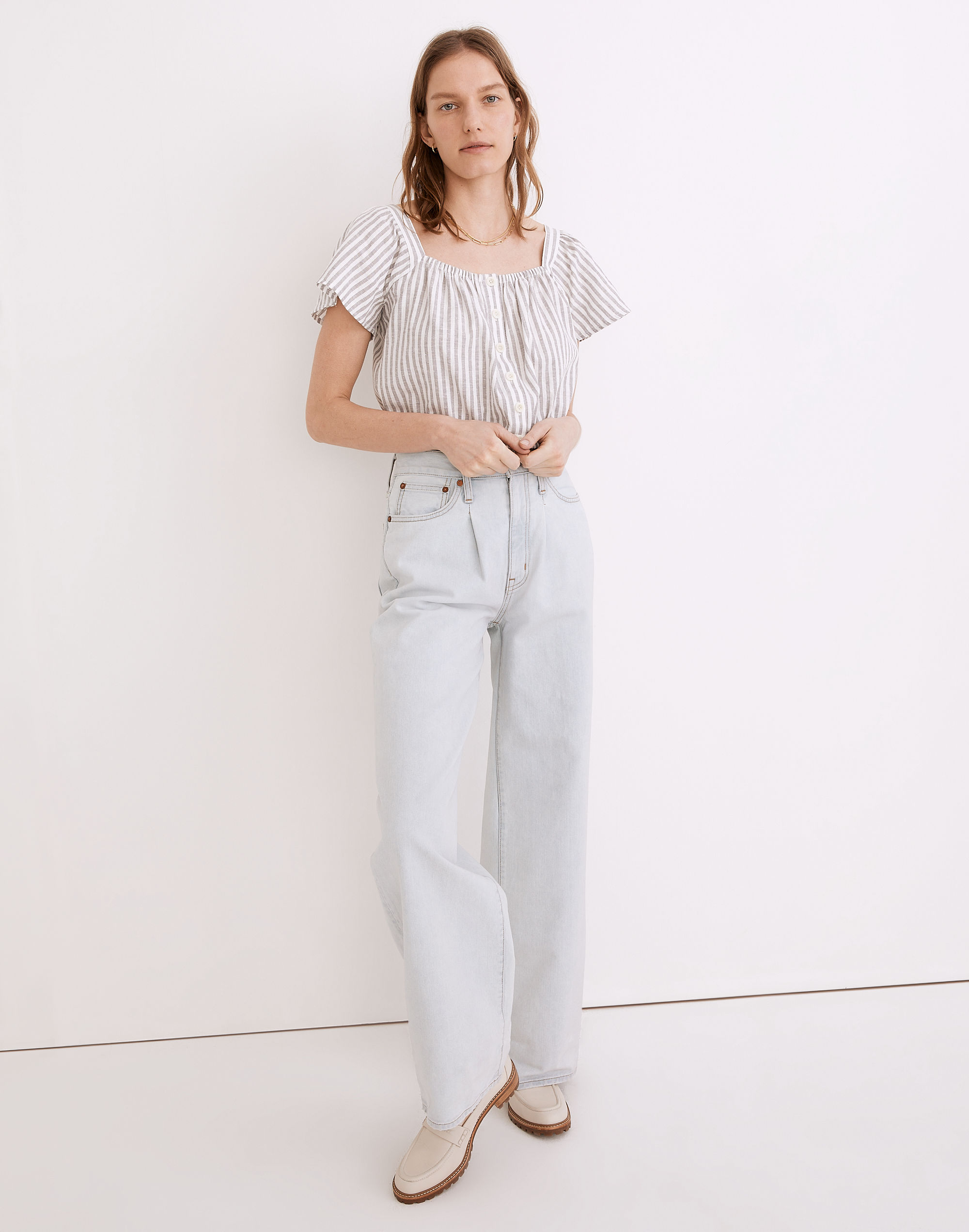 Flutter-Sleeve Button-Front Crop Top Stripe | Madewell