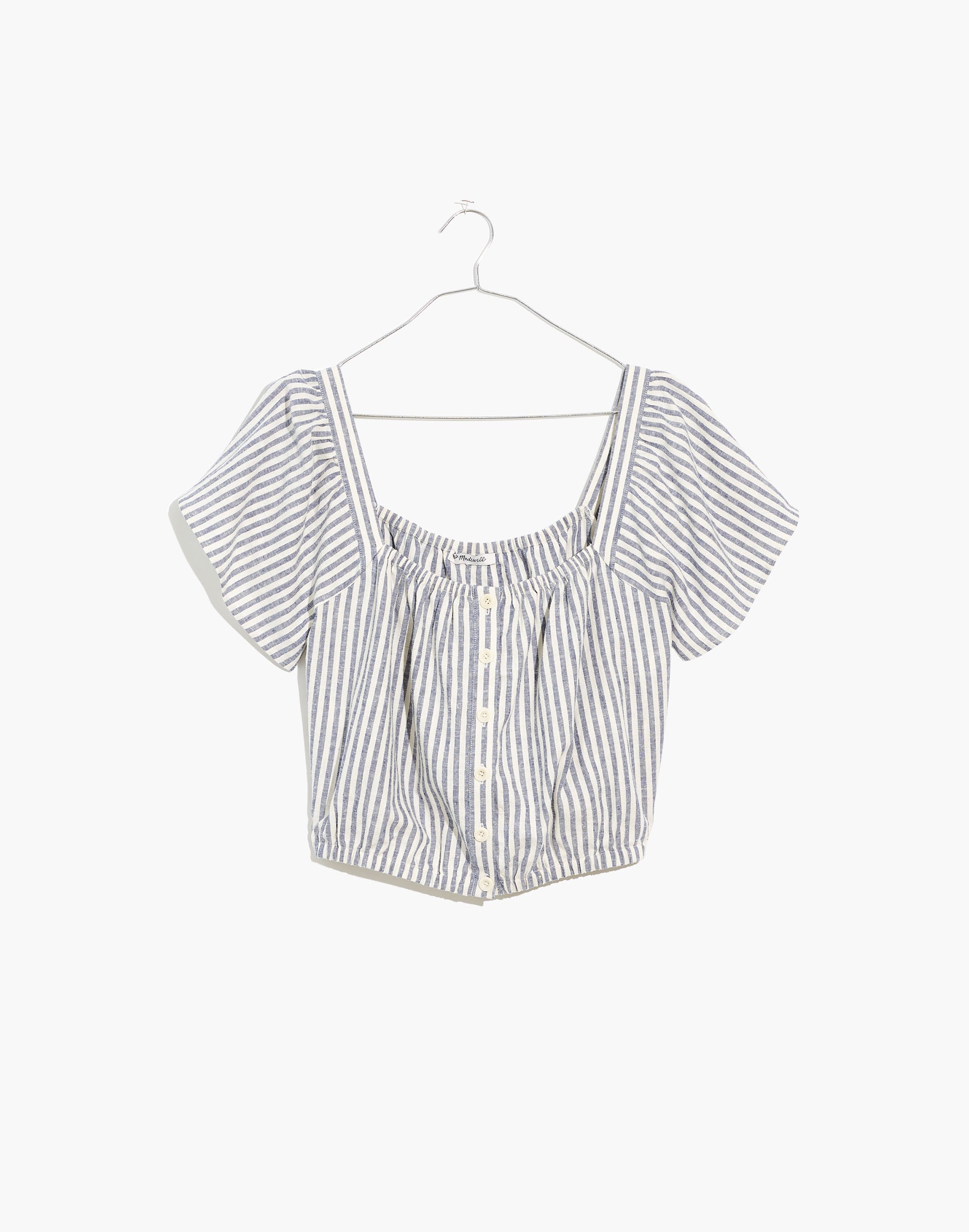 Flutter-Sleeve Button-Front Crop Top in Stripe | Madewell