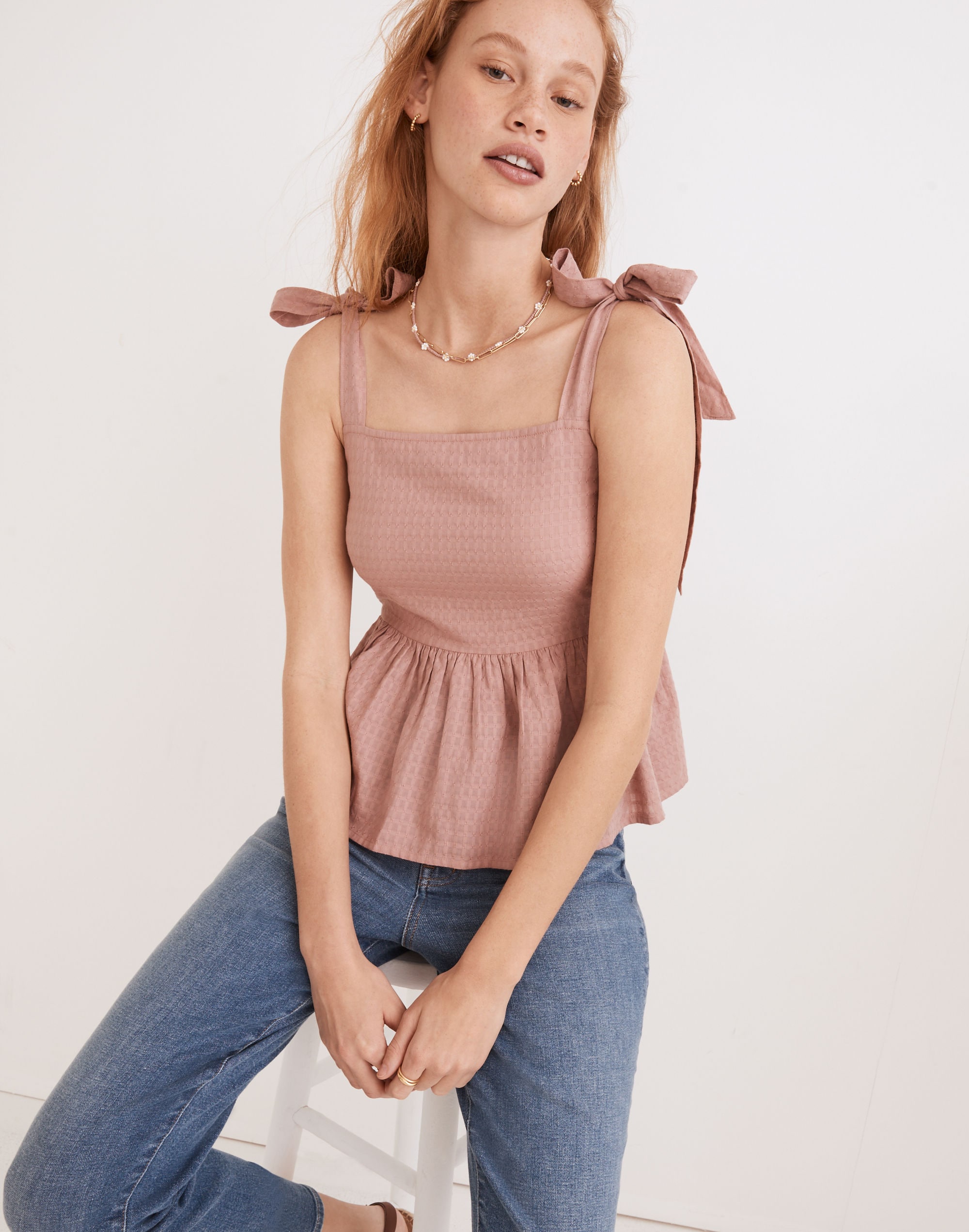 Rosalie Tie-Strap Top Textured Gingham | Madewell