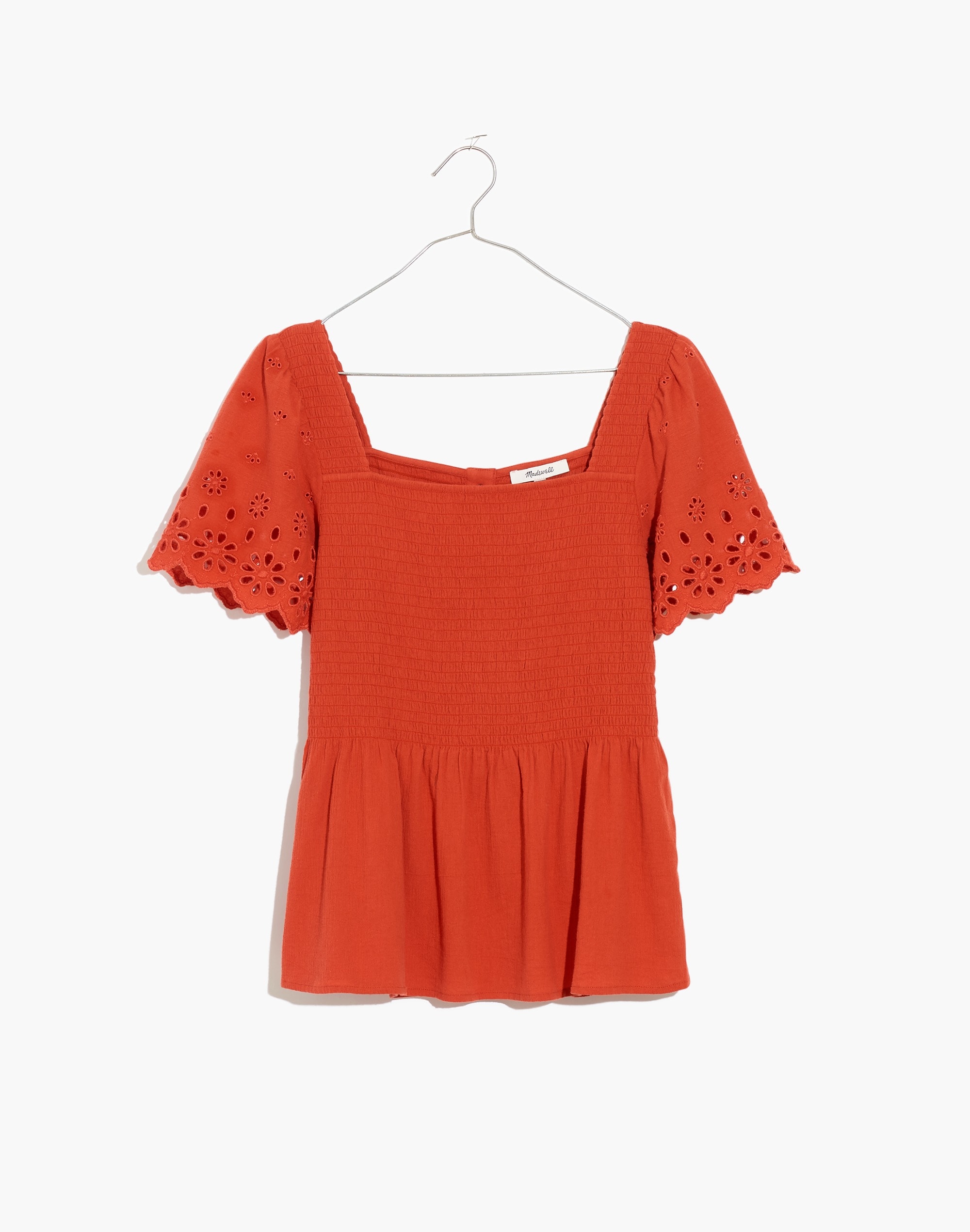 Eyelet-Sleeve Lucie Smocked Peplum Top | Madewell