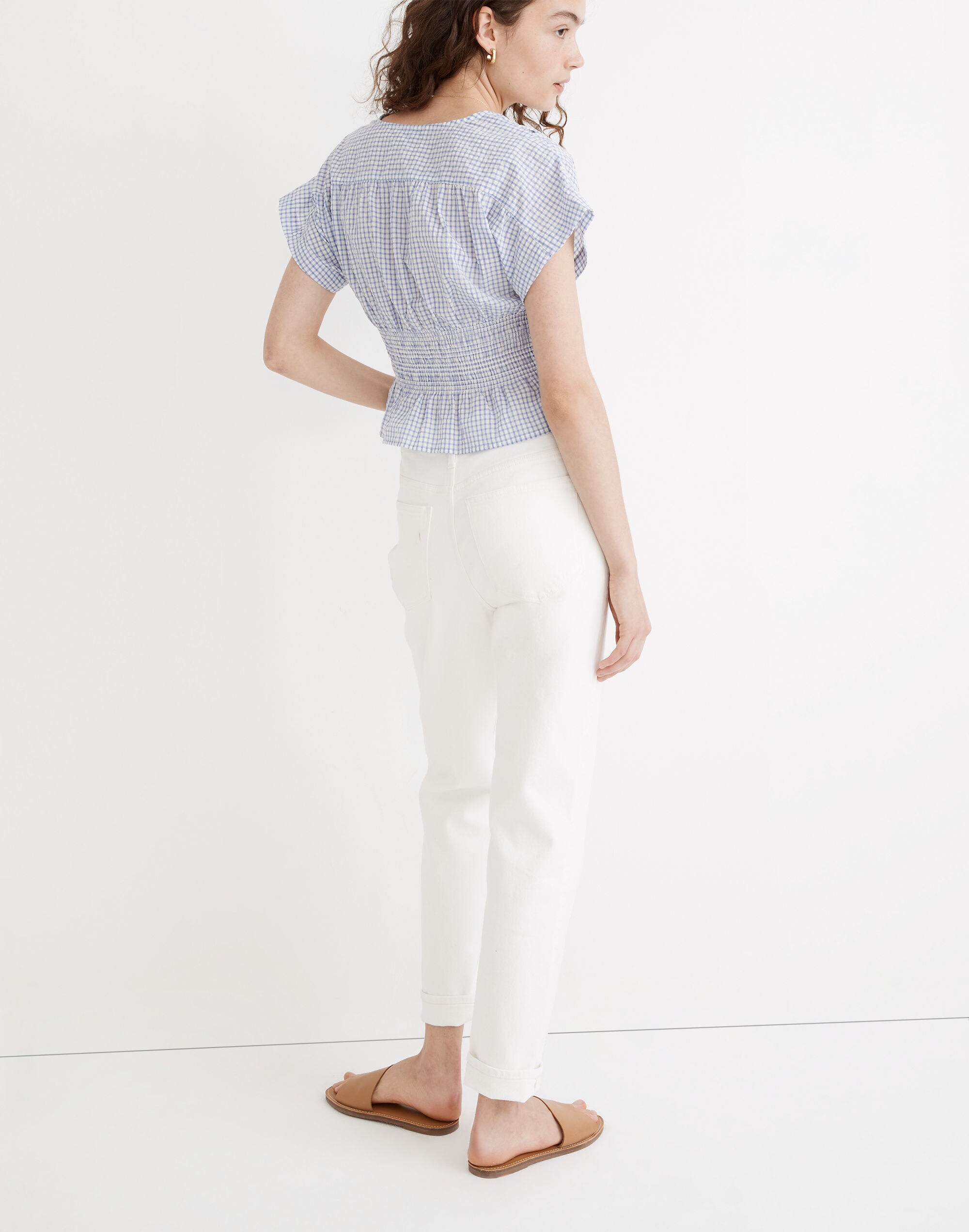 V-Neck Smocked-Waist Top Gingham Seersucker | Madewell