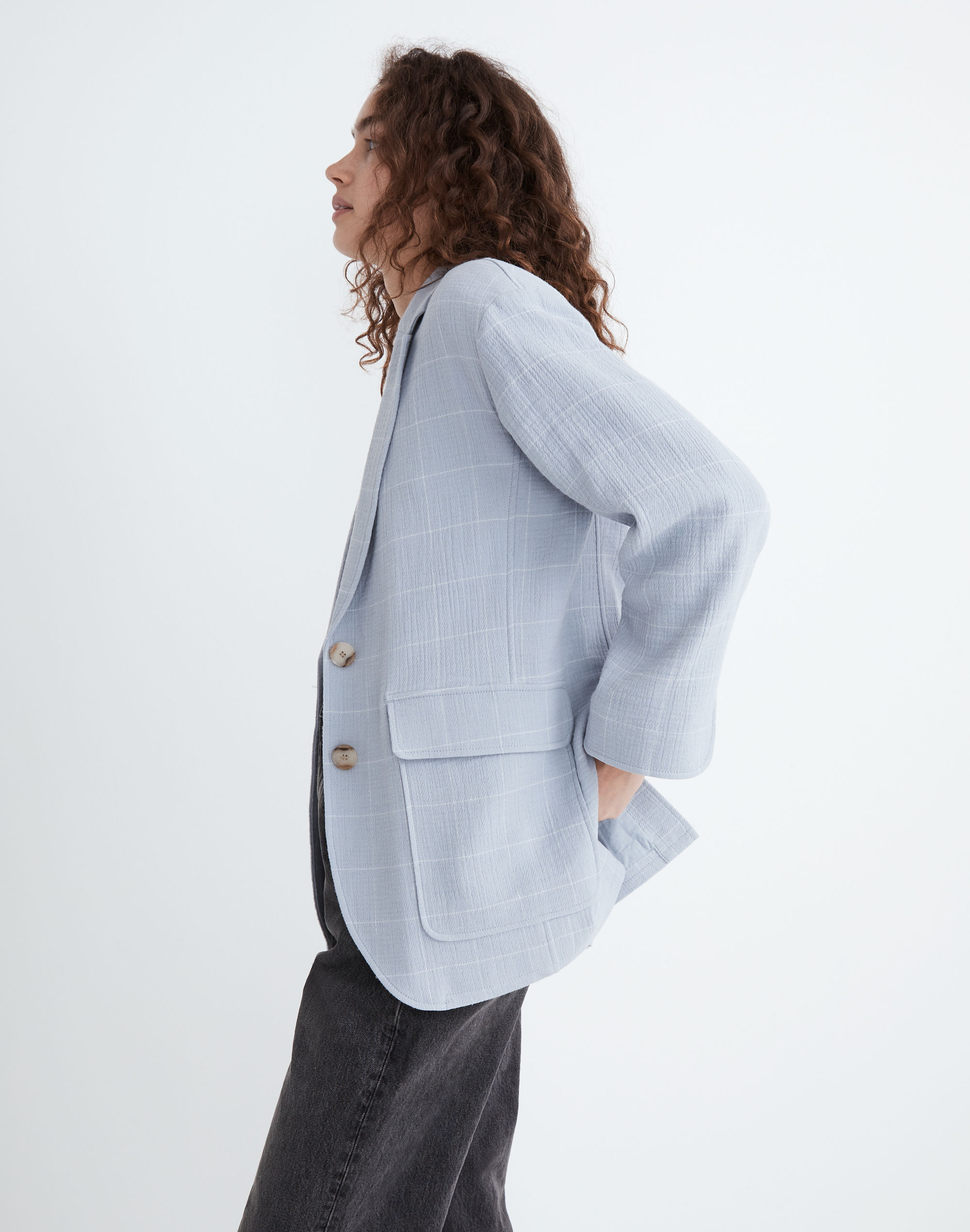 Cotton-Linen Relaxed Larsen Blazer Windowpane | Madewell