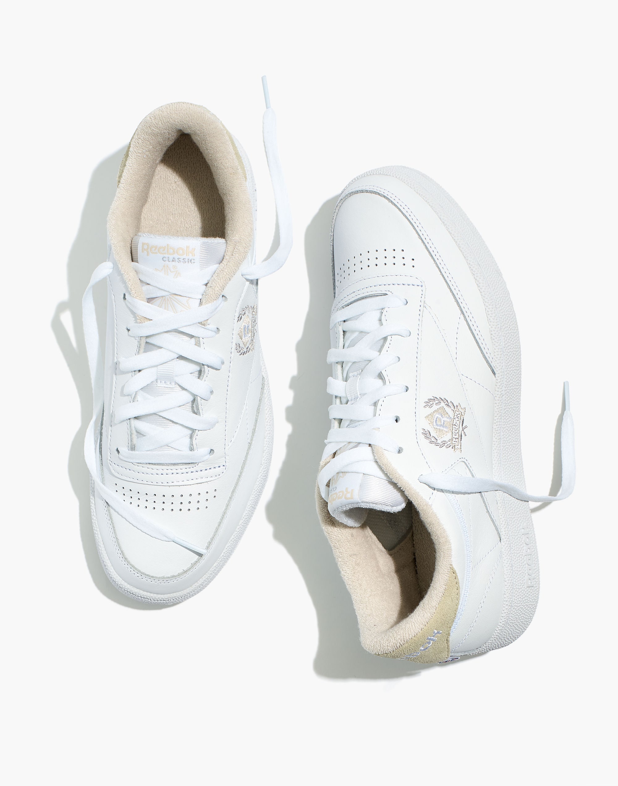 Reebok Club C 85 Crest Sneakers in White and Alabaster