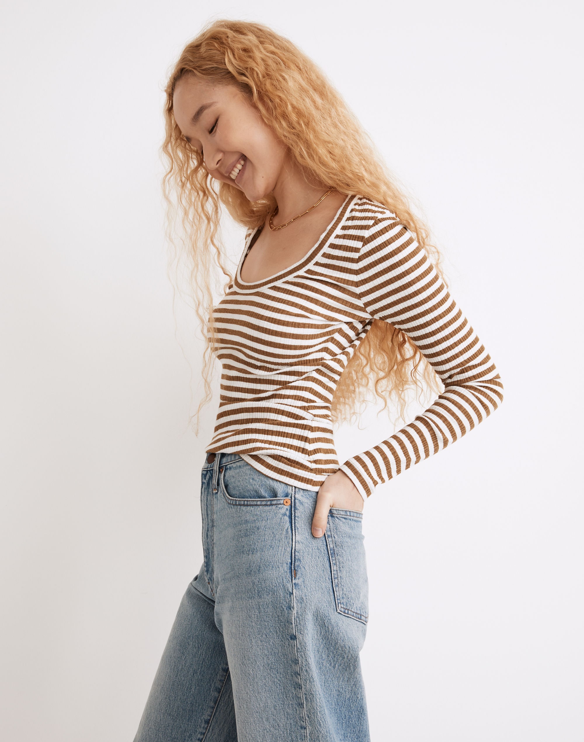 Pointelle Square-Scoop Tee Stripe | Madewell