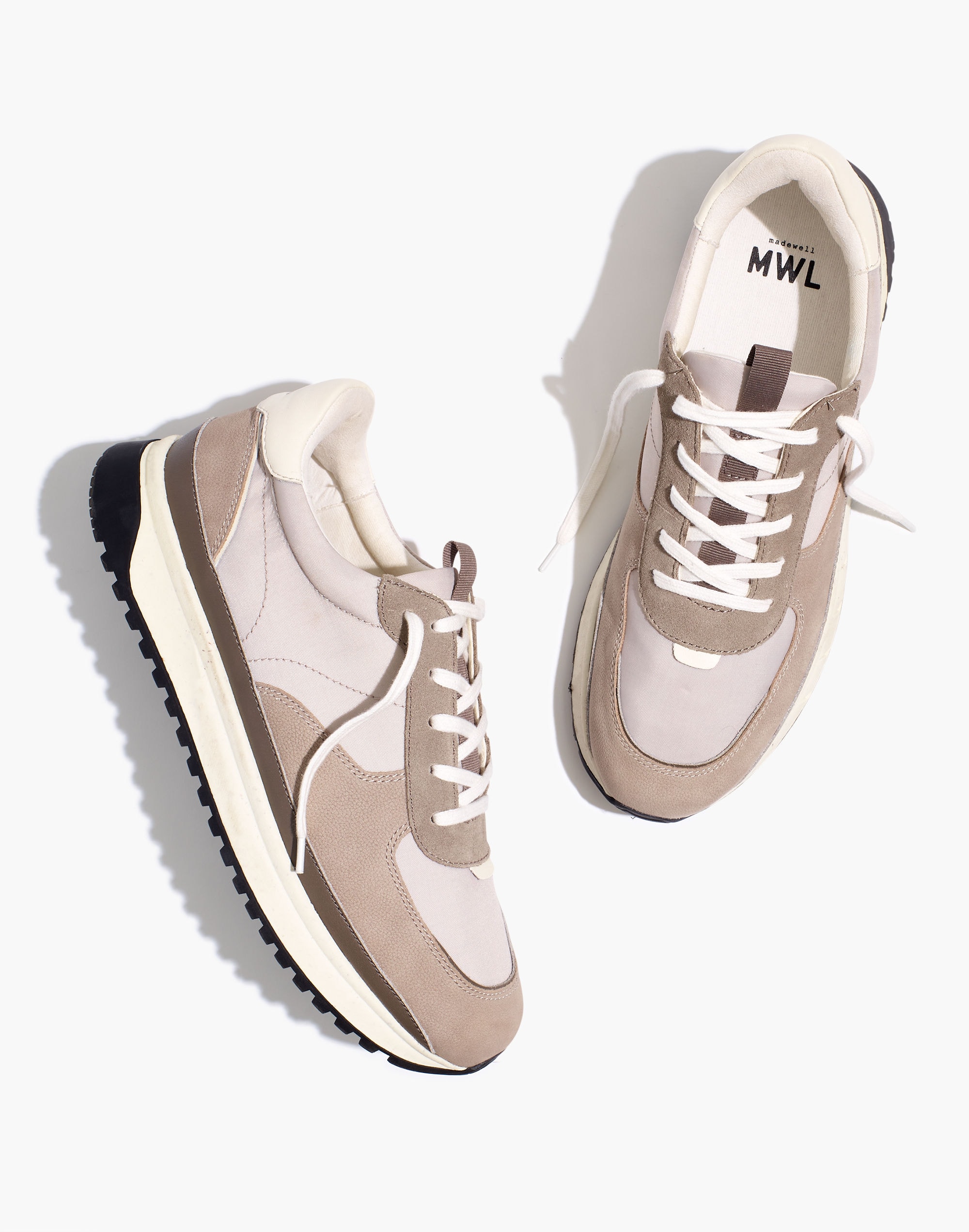 Madewell Kickoff Trainer Sneakers in Neutral Colorblock Leather - Size 5-M