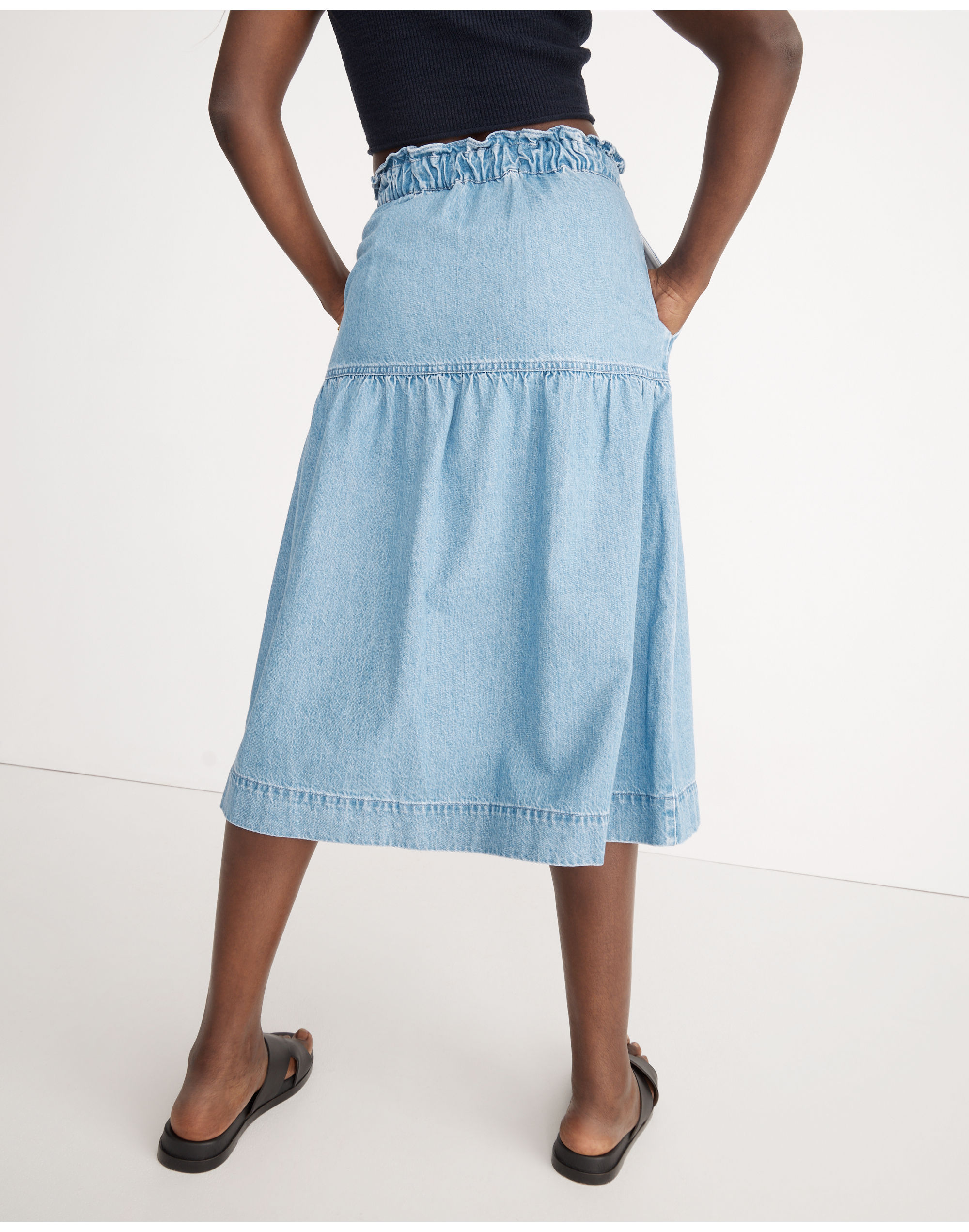 Denim Pull-On Midi Skirt in Normandie Wash | Madewell