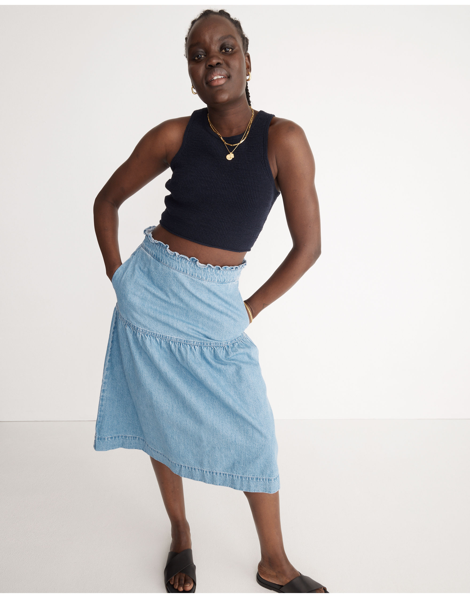 Denim Pull-On Midi Skirt in Normandie Wash | Madewell