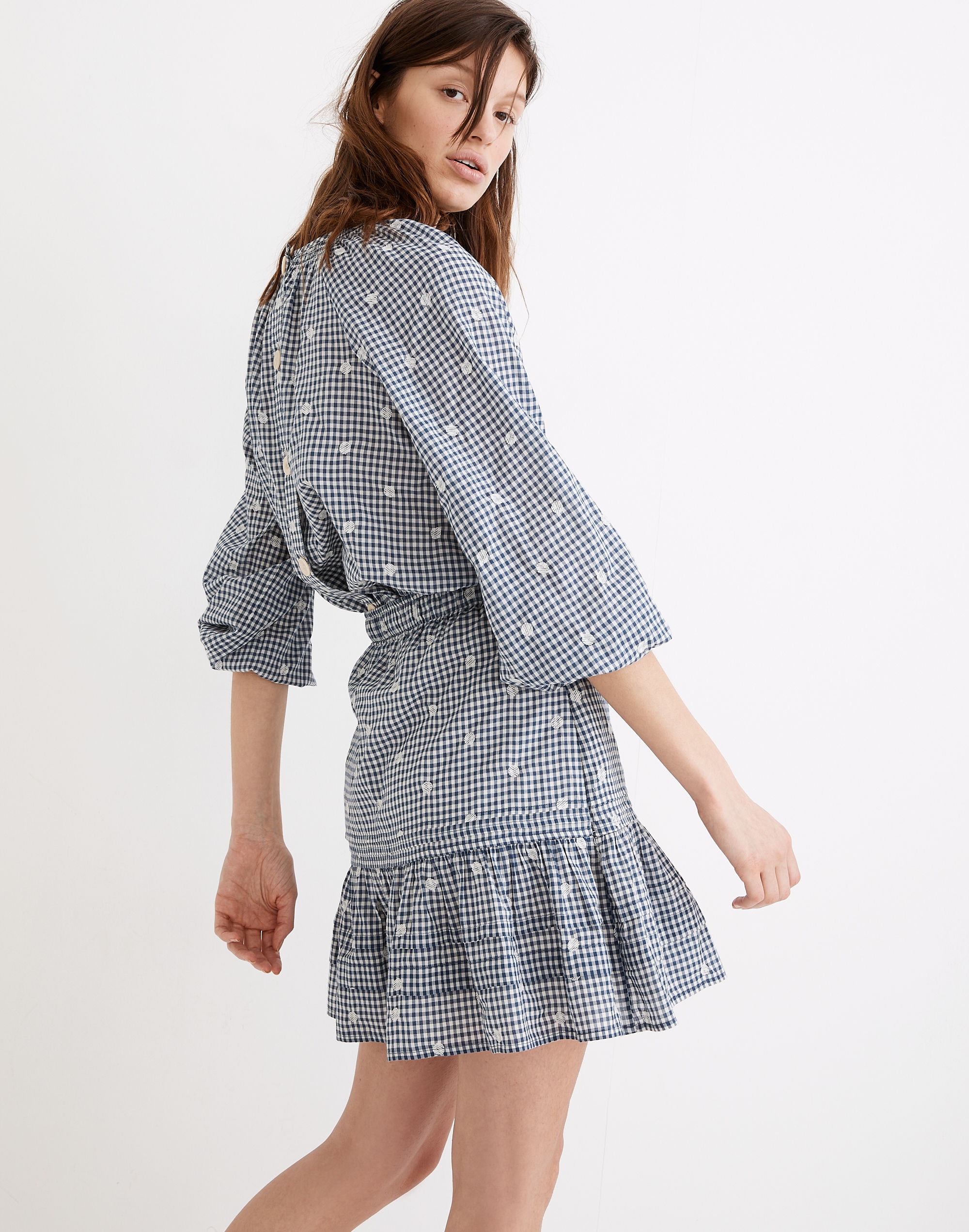 Embroidered Tiered Pull-On Mini Skirt in Gingham Check | Madewell