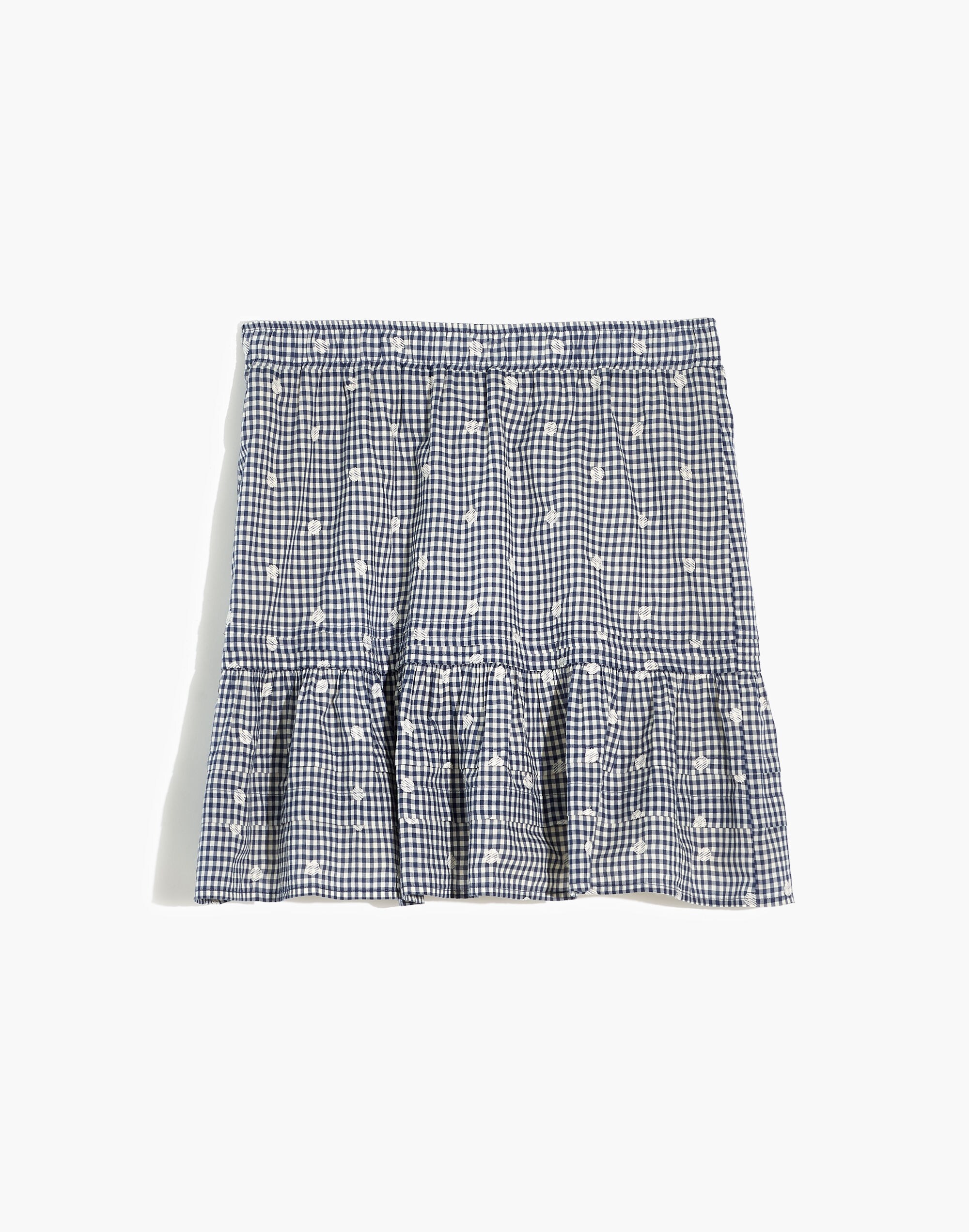 Embroidered Tiered Pull-On Mini Skirt in Gingham Check | Madewell