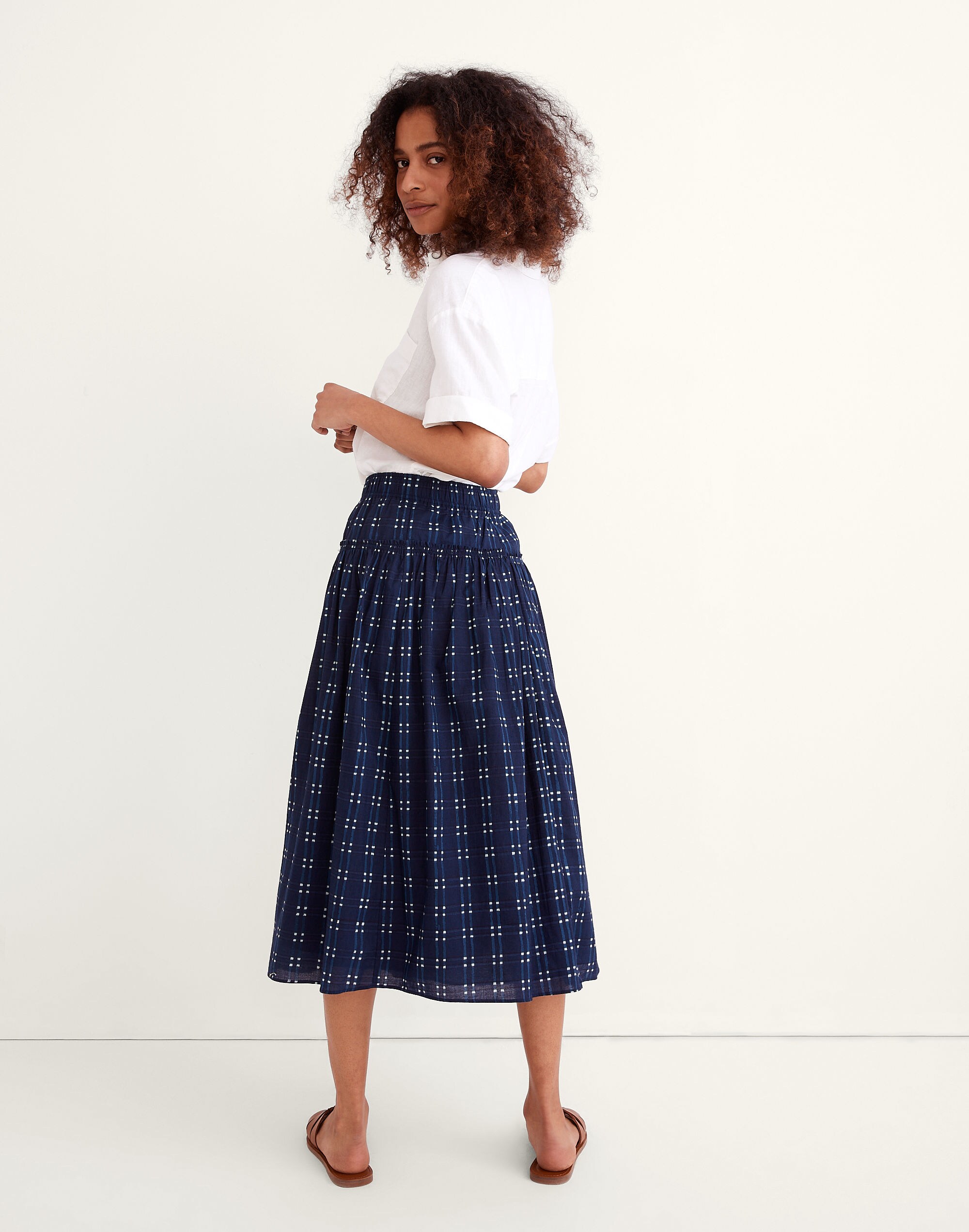 Pull-On Midi Skirt Shibori Indigo Plaid | Madewell