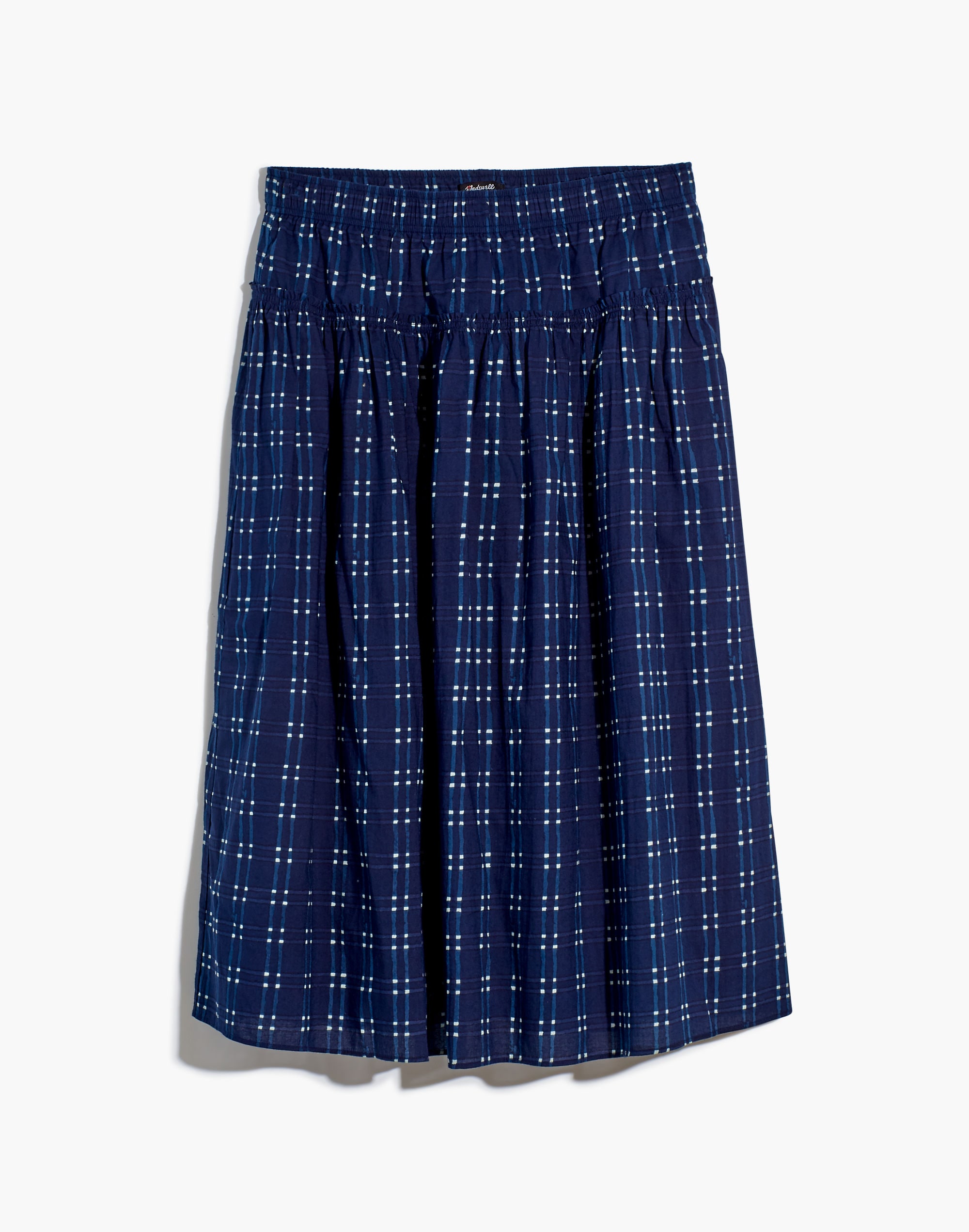 Pull-On Midi Skirt Shibori Indigo Plaid | Madewell