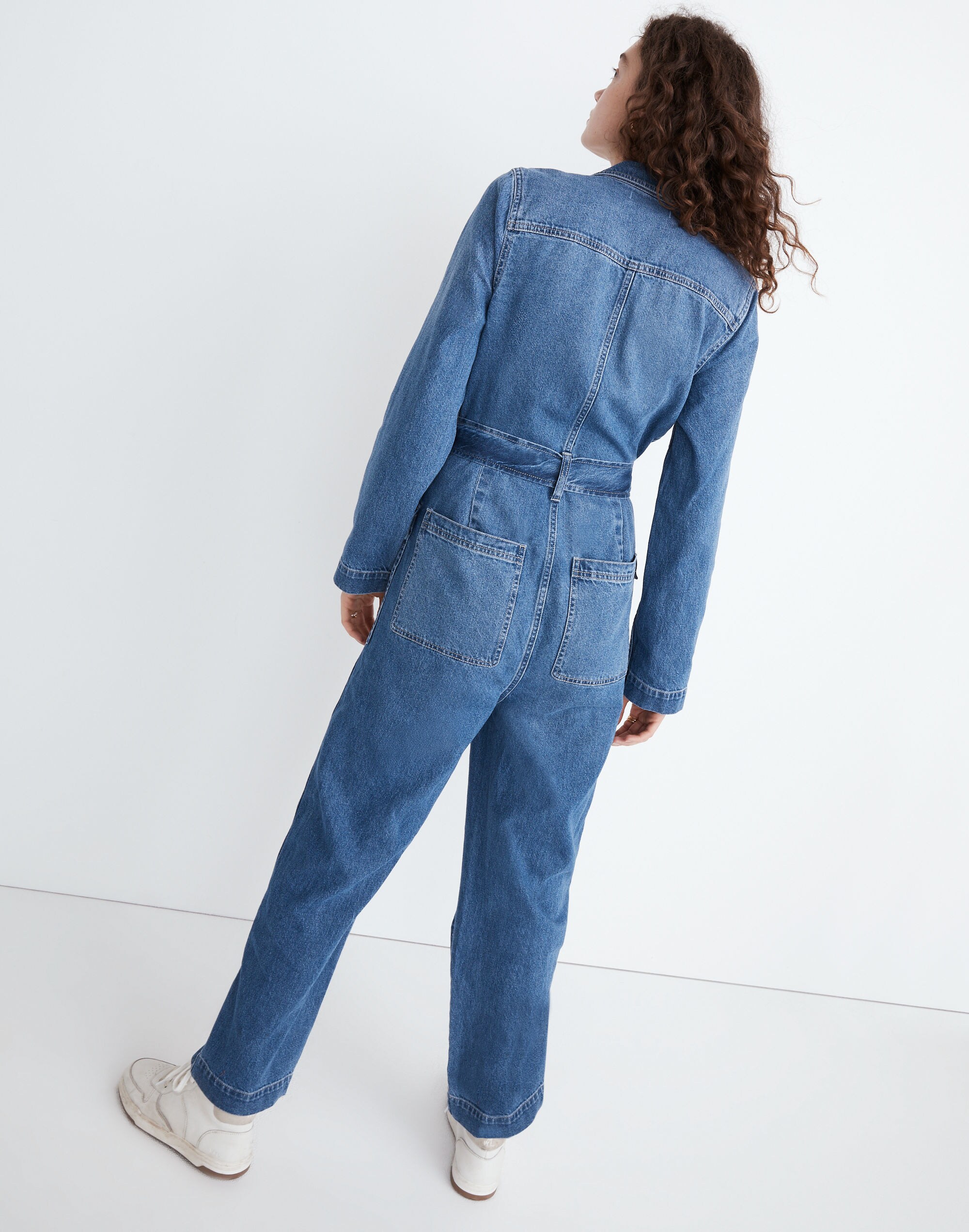 Denim Tie-Waist Jumpsuit in Claireville Wash