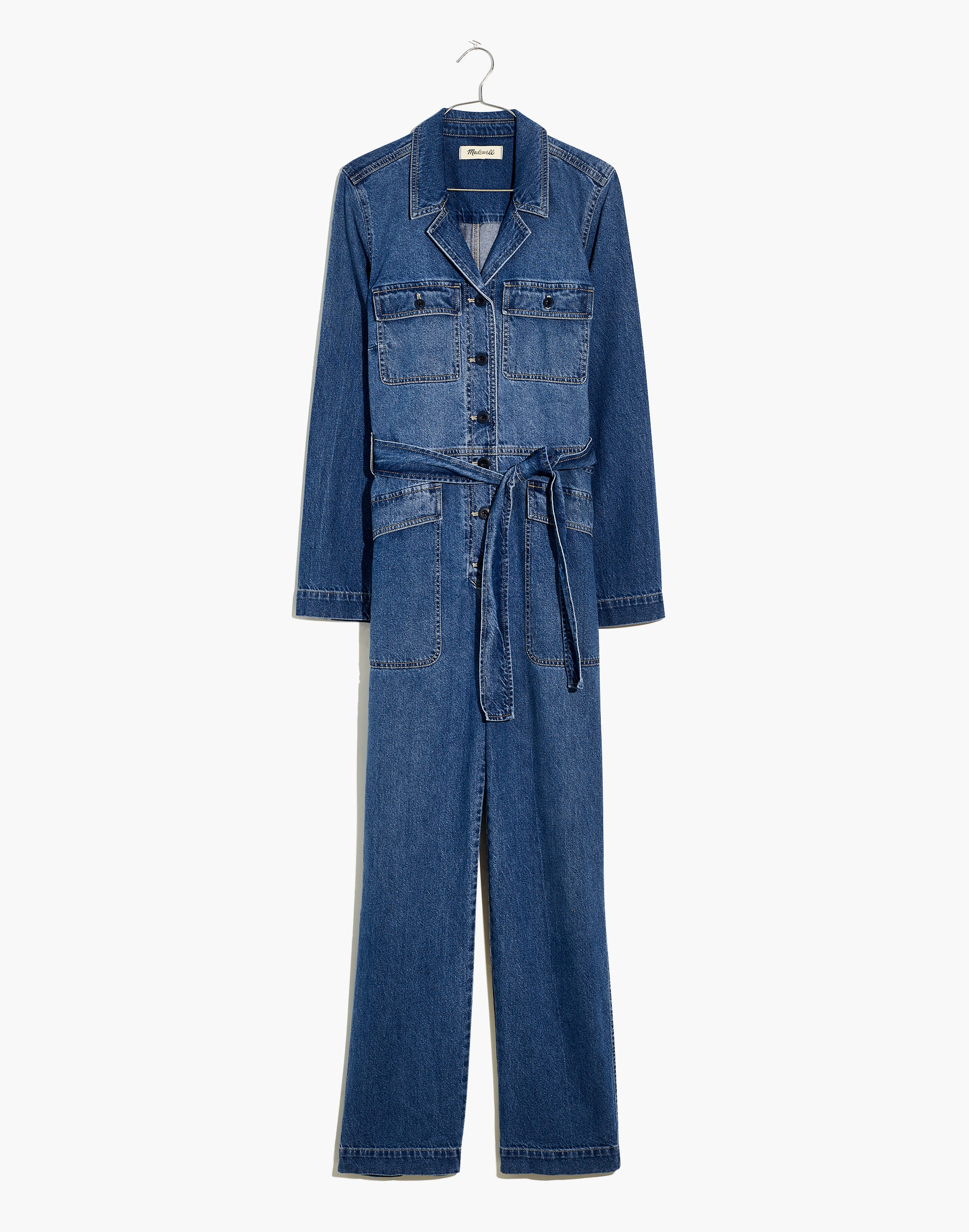 Denim Tie-Waist Jumpsuit in Claireville Wash