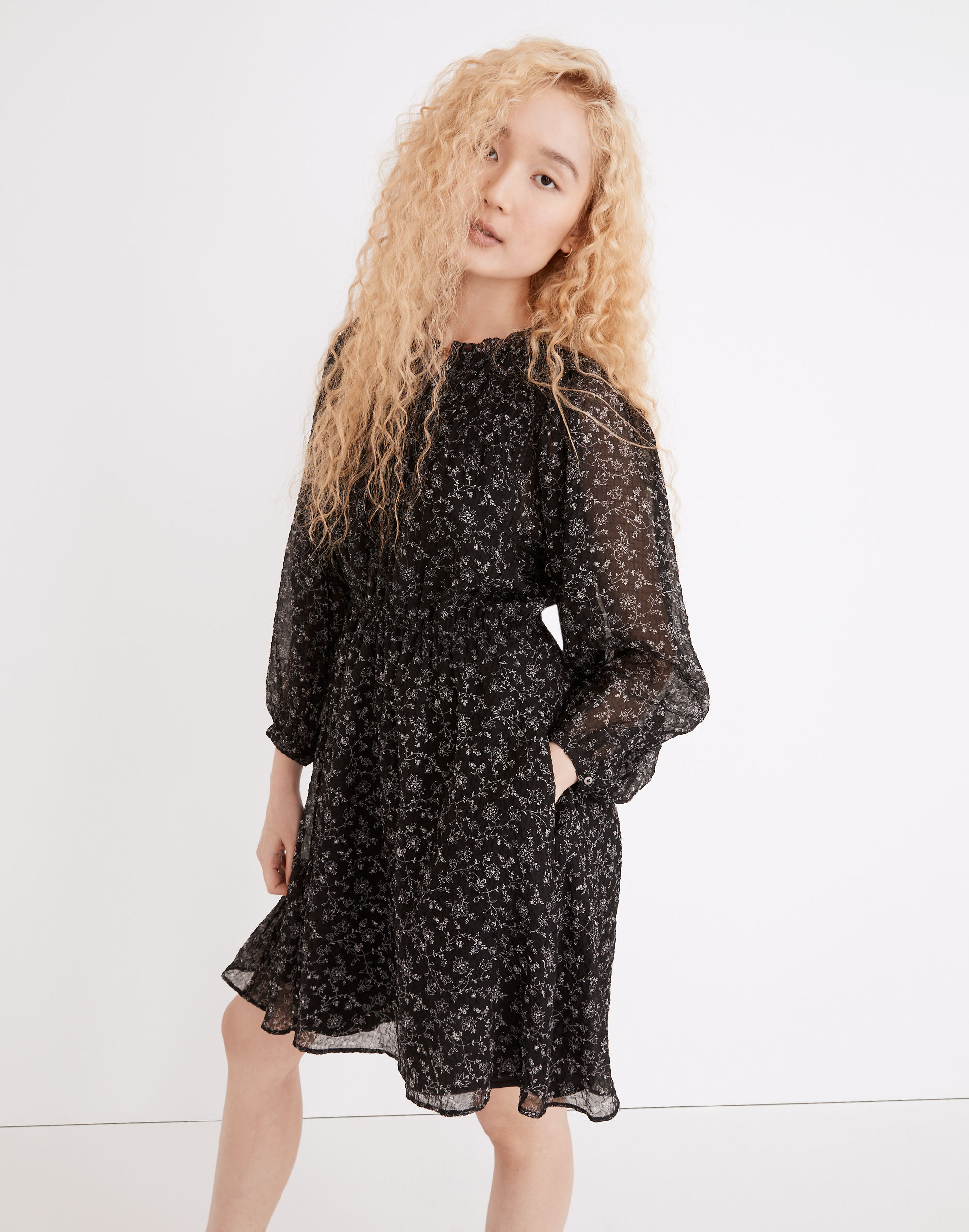 Ruffle-Neck Button-Front Mini Dress in Dotted Vines | Madewell