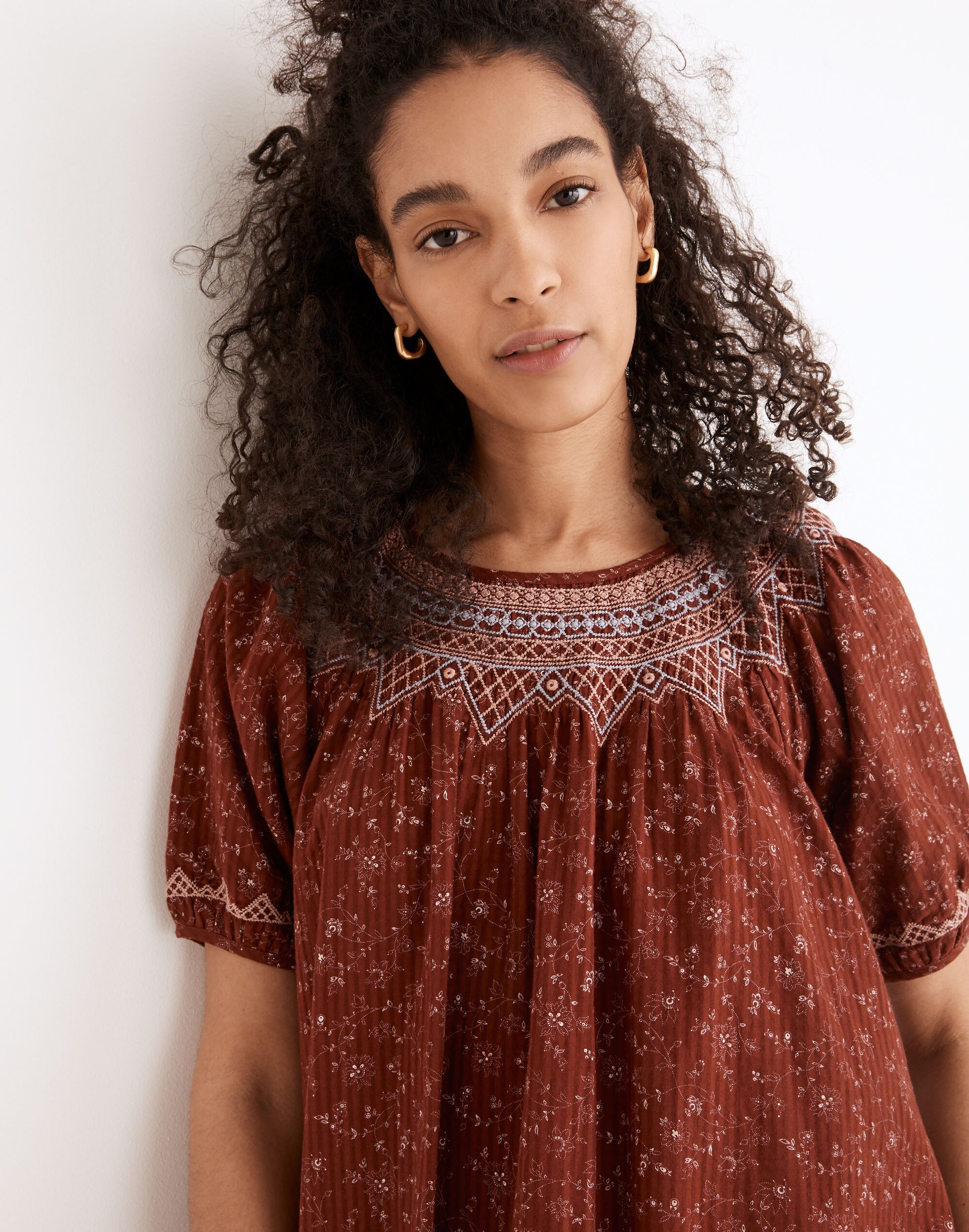 Embroidered Puff-Sleeve Babydoll Dress Dotted Vines | Madewell