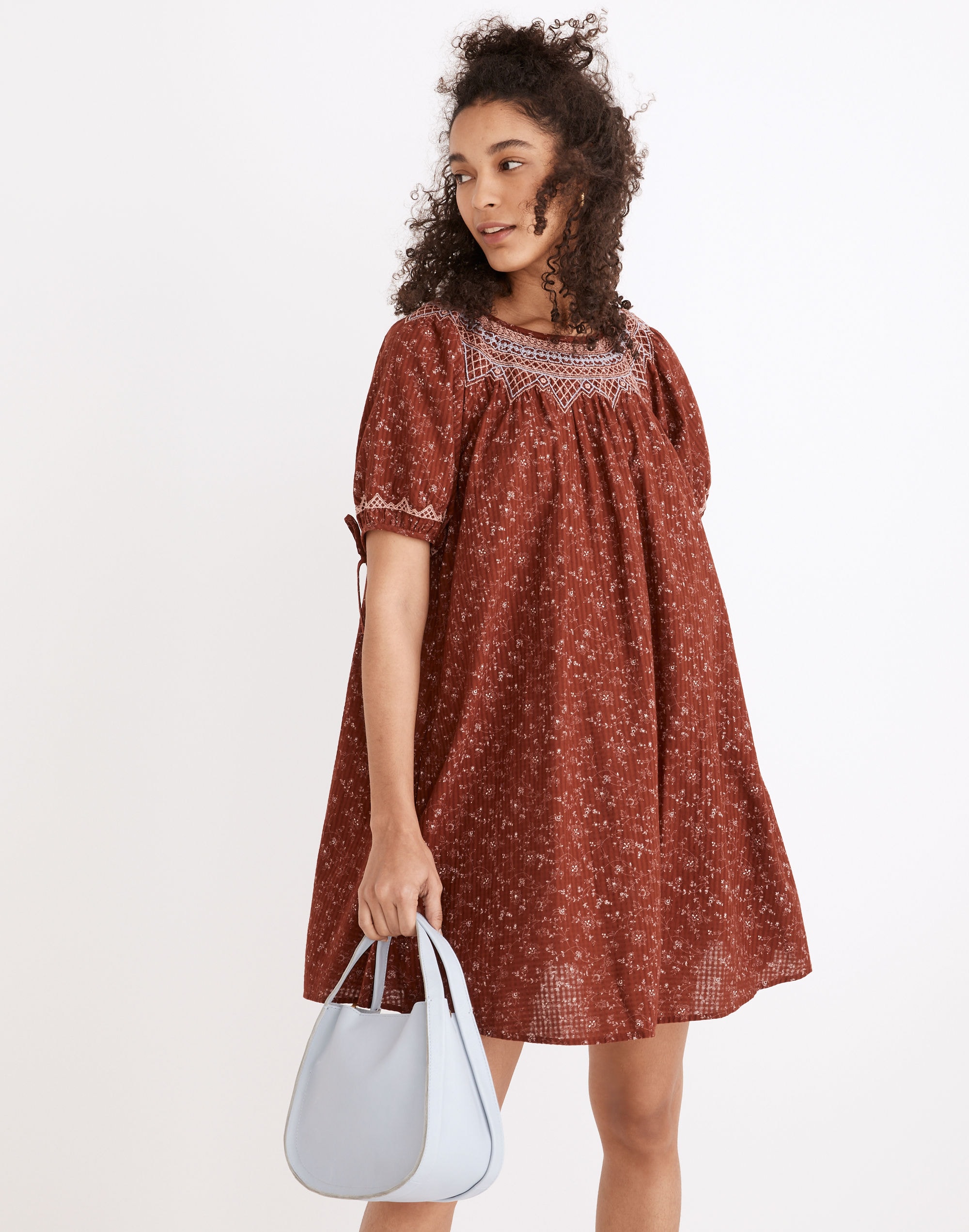 Embroidered Puff-Sleeve Babydoll Dress Dotted Vines | Madewell